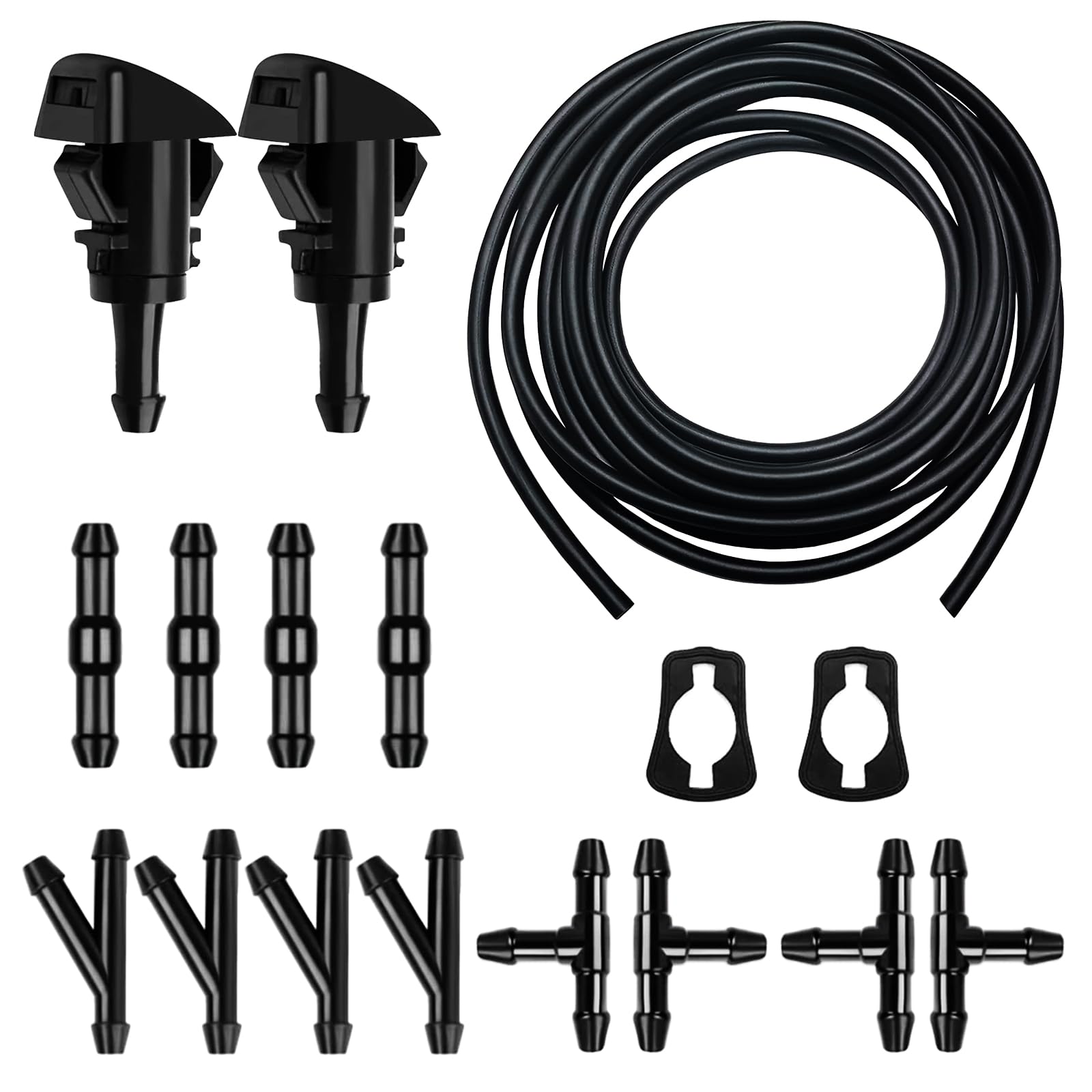 Car Windshield Washer Hose 17 Pcs Windshield Washer Hose Kit 5M Washer Fluid Hose With 12 Pcs Hose Connectors 2 Fan Nozzles 2 Ru