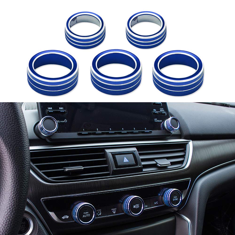 Thor-Ind 5Pcs Aluminum Car Centre Console Ac Air Conditioning Knob Sound Volume Knob Cover Trim For 10Th Honda Accord Sedan Sport Ex Ex-L Lx 2018 2019 2020 2021 (Blue)