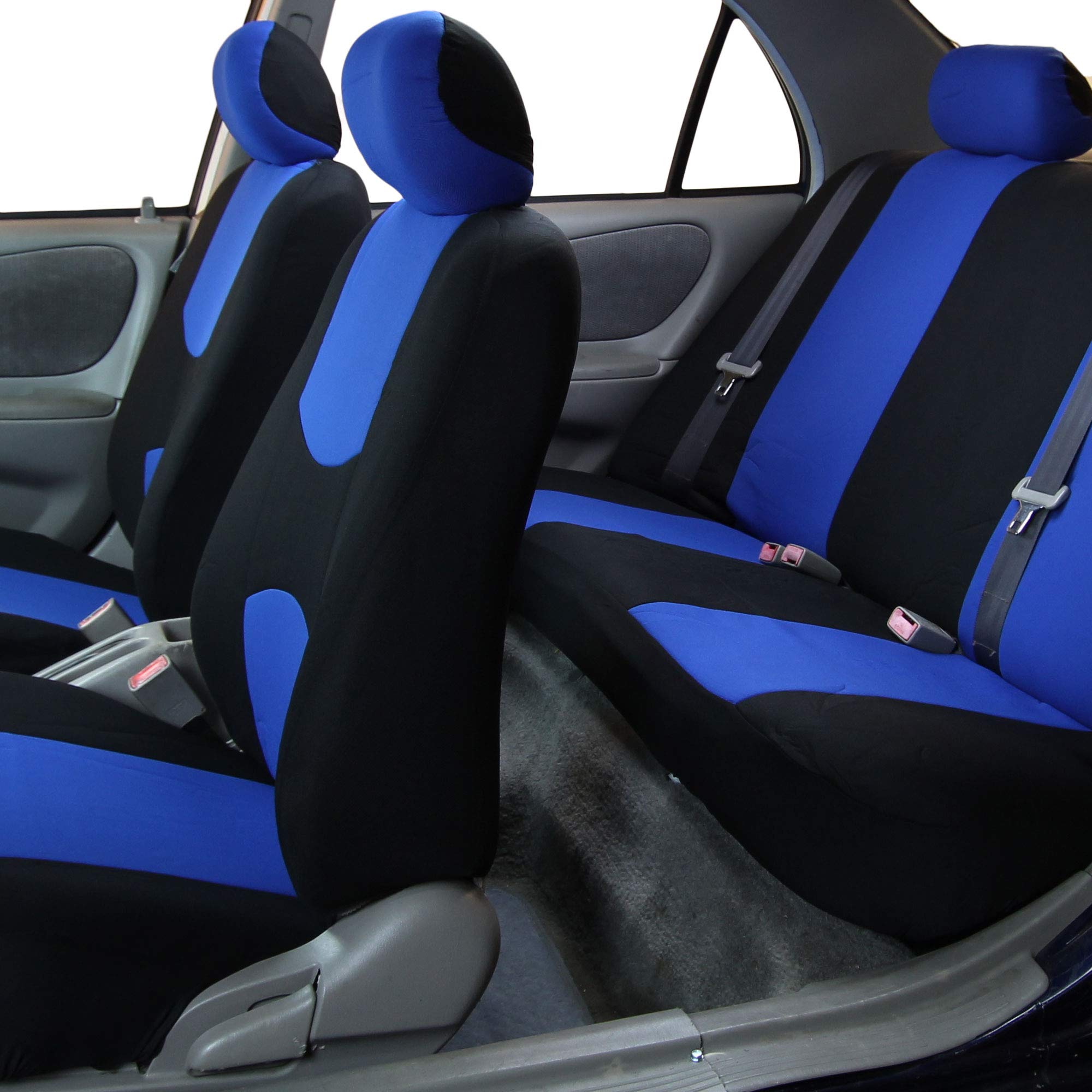 Fh Group Automotive Seat Covers Flat Cloth Full Set Blue Combo Small Car Seat Cover Design, Rear Solid Bench Universal Fit And C