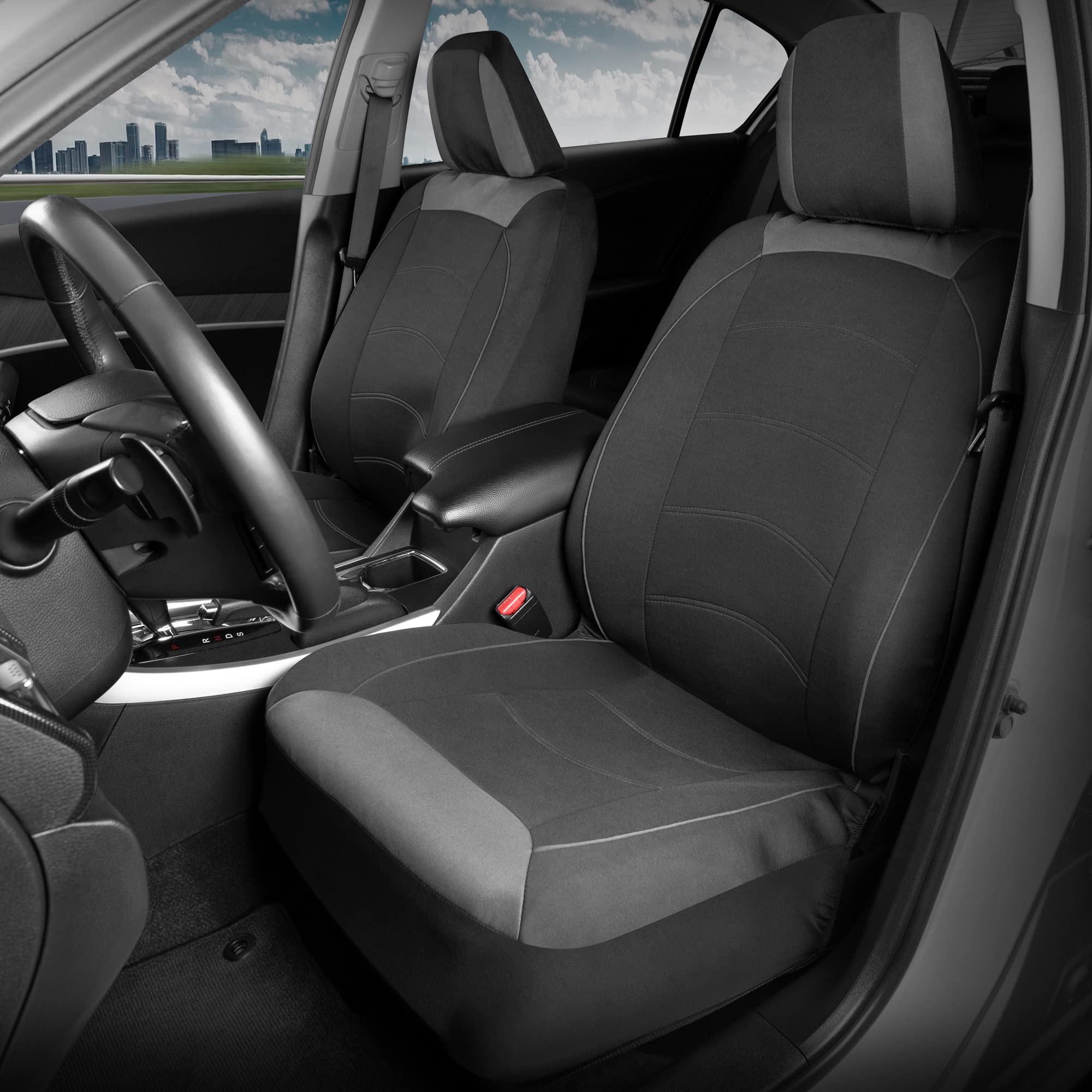 Motor Trend Black Cloth Car Seat Covers For Front Seats - Premium Automotive Bucket Seat Covers, Made For Vehicles With Removable Headrests, Interior Covers For Truck Van Suv, Black Stitched