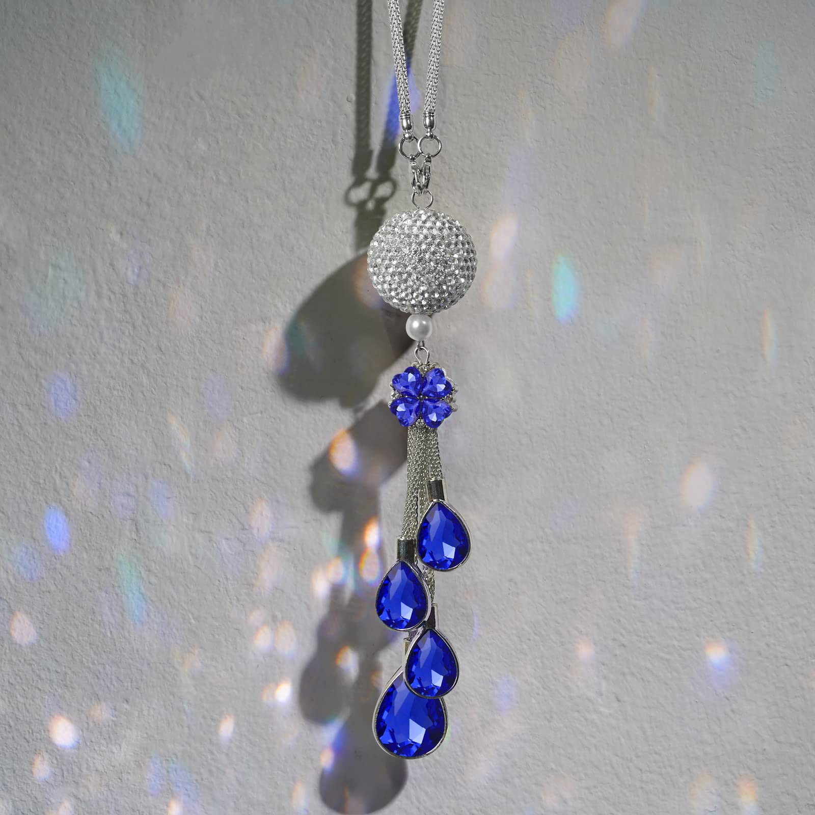 Bling Car Accessories For Women And Man,Cute Car Decor For Women,Lucky Crystal Sun Catcher Ornament,Rear View Mirror Crystal Ball Charm Decor (30 Mm Clear)(Deep Blue)