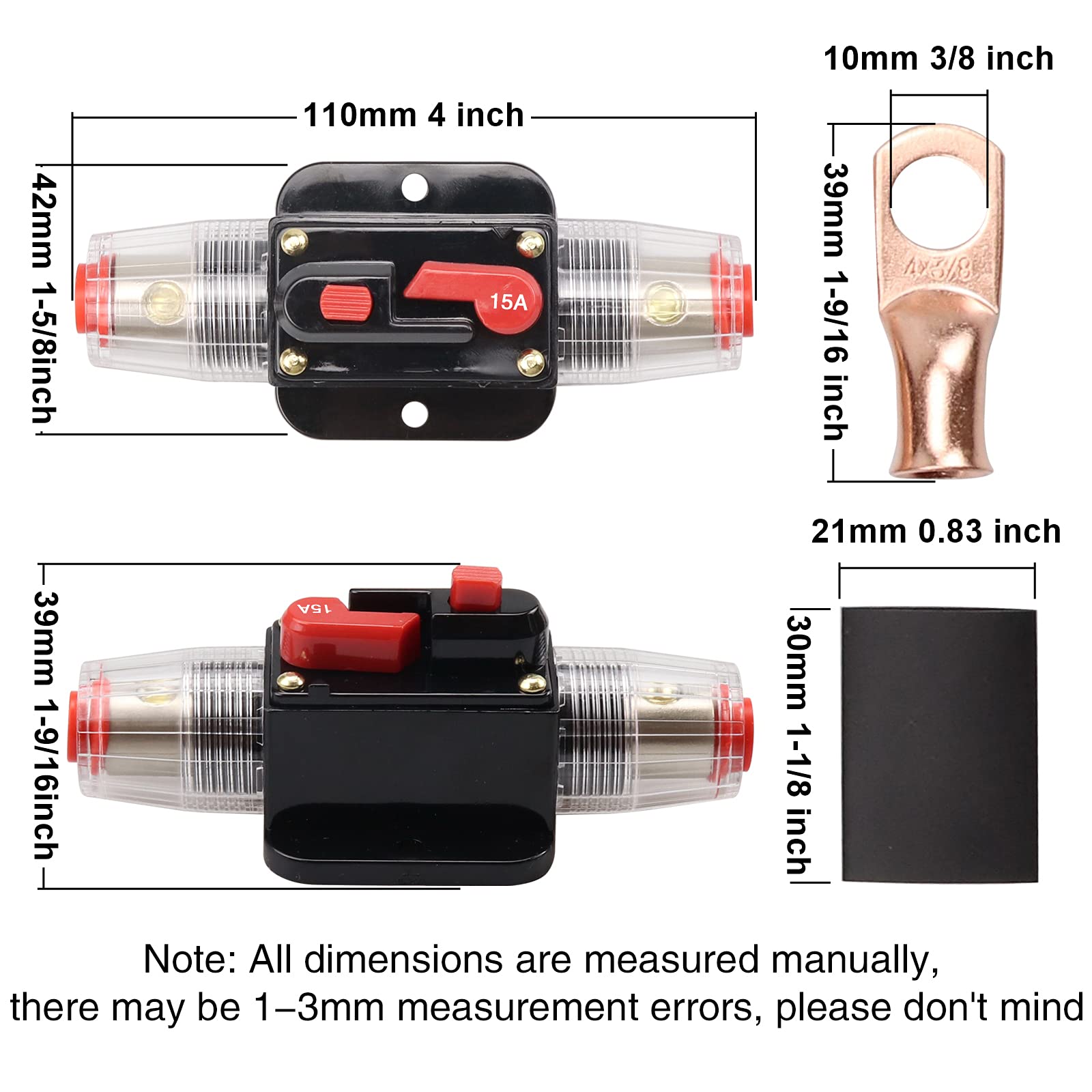 Bumbesti 15 Amps Fuse Holders 15-150A Inline Circuit Breaker Manual Reset Fuses 12V-24V Dc For Automotive Marine Boat Audio Sola