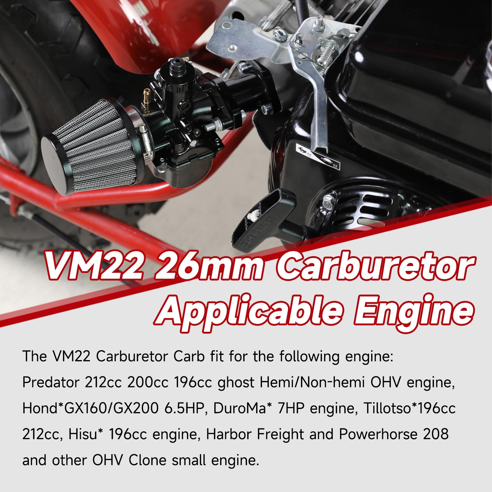 FVRITO VM22 Carburetor and Throttle Kit for Predator 212cc 196cc Coleman Mini Bike CT200U CT200U-EX BT200X Axis M200 KT196 Go Ka