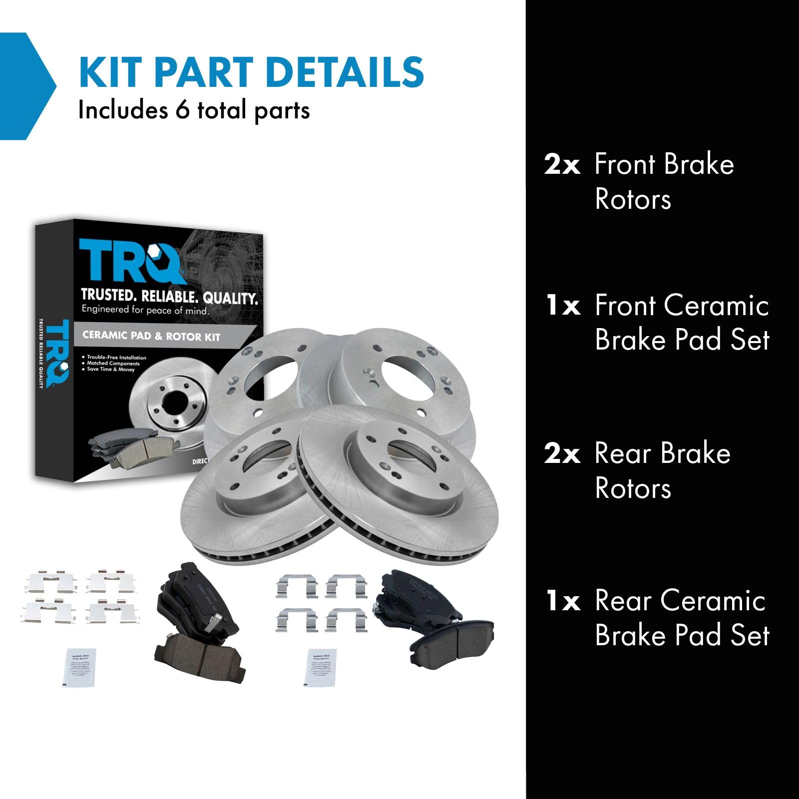 Trq Front & Rear Brake Pad & Rotor Kit Ceramic Compatible With 2005-2009 Hyundai Tucson 2005-2010 Kia Sportage