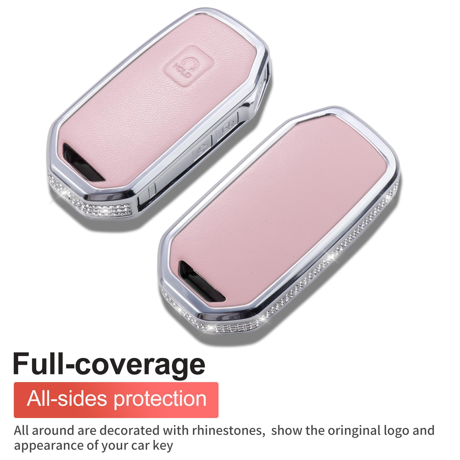 Ruabiban For Kia Key Fob Cover With Keychain, Pink Leather Crystal Key Case Protection Shell Compatible With Cerato Ceed Forte N