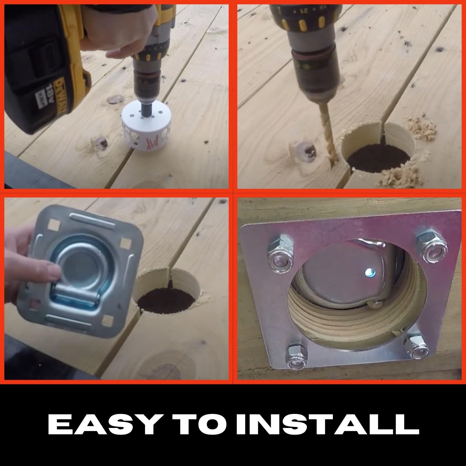 Pit Posse 11005BK-6 Cargo Trailer Recessed Pan D Ring Floor Rope Anchor Tie Down 6,000 lbs Breaking Strength - Flush Mount - Inc