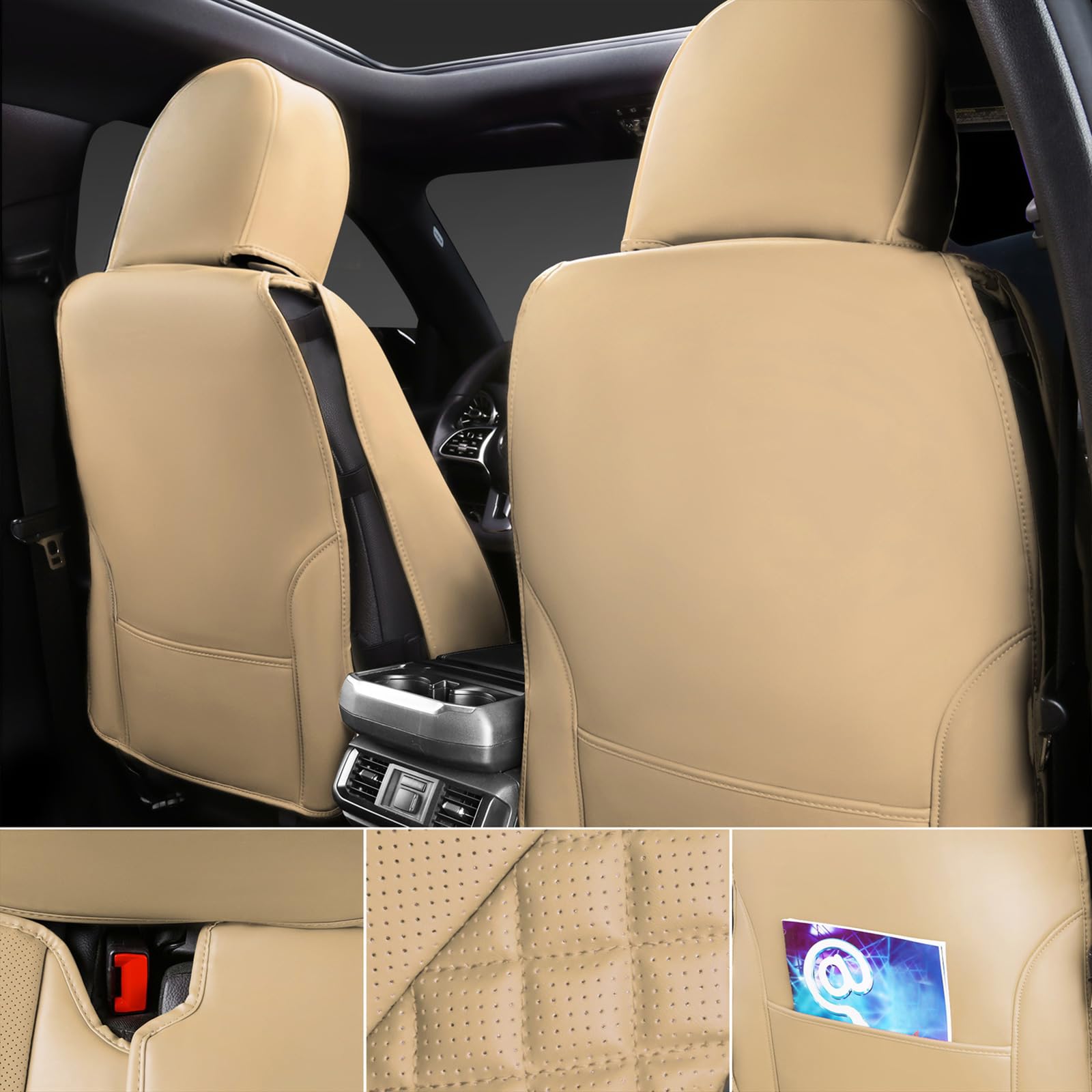 CAR PASS Nappa Leather Car Seat Covers Full Set Waterproof Protector Durable Cushioned,Universal Fit for Sedan SUV Pick-up Truck