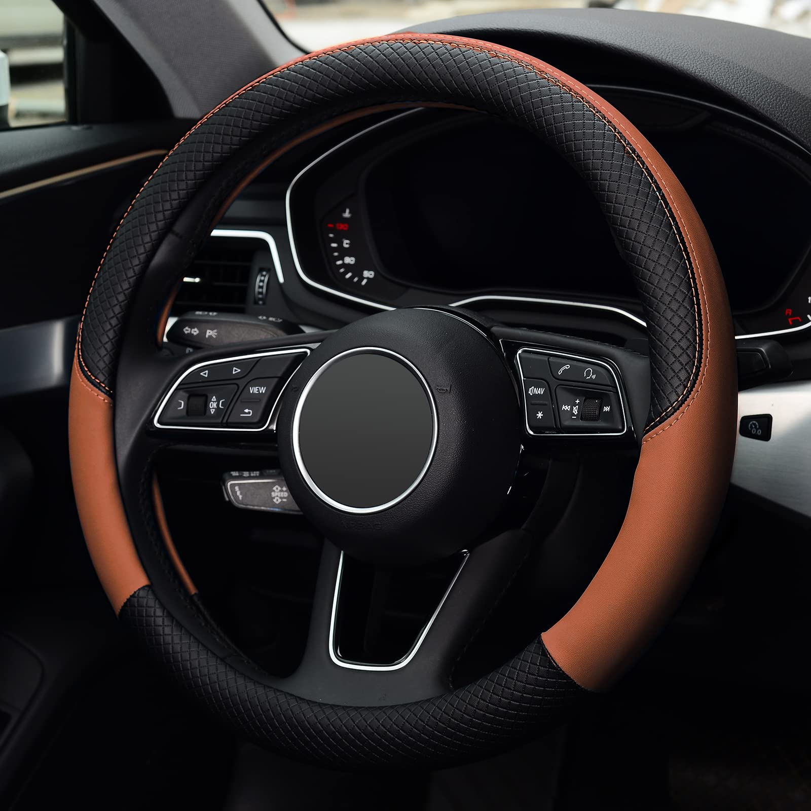 Labbyway Steering Wheel Cover, Universal 15 Inch Microfiber Leather Car Wheel Protecto, Skidproof, Stable, Warm In Winter And Cool In Summer (Brown)