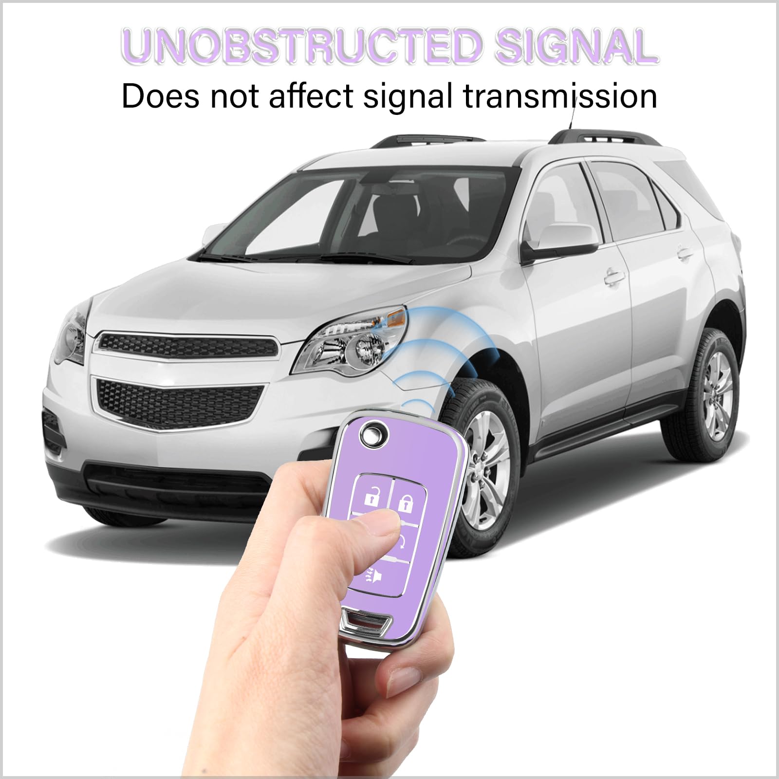 Qbuc For Chevy Key Fob Cover With Keychain Silver Trim Soft Tpu Compatible With 2010-2019 Chevrolet Chevy Equinox Malibu Impala