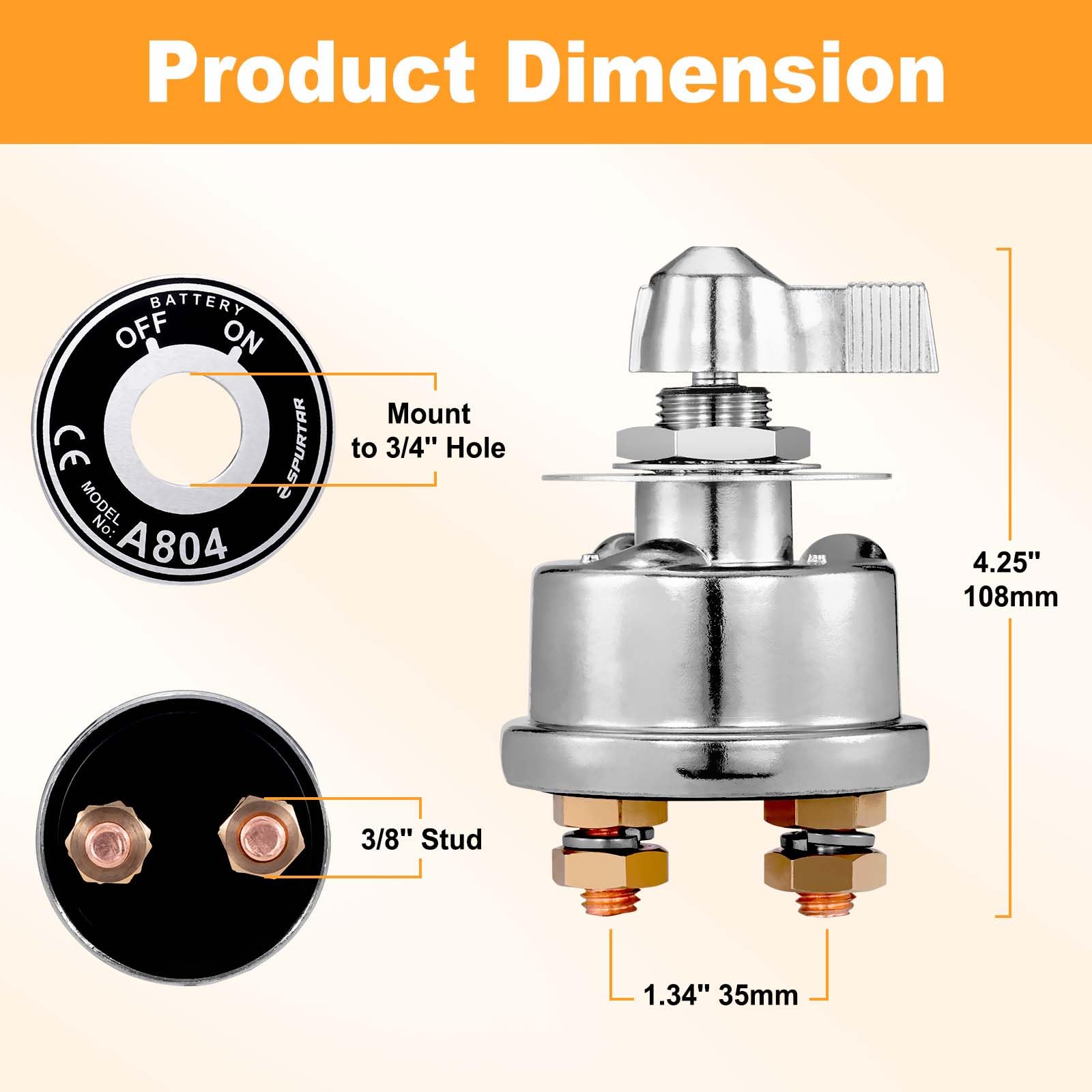 Spurtar Battery Disconnect Switch 12-48V Battery Shut Off Switch 200A High Current Master Battery Power Cut Isolator Kill Switch