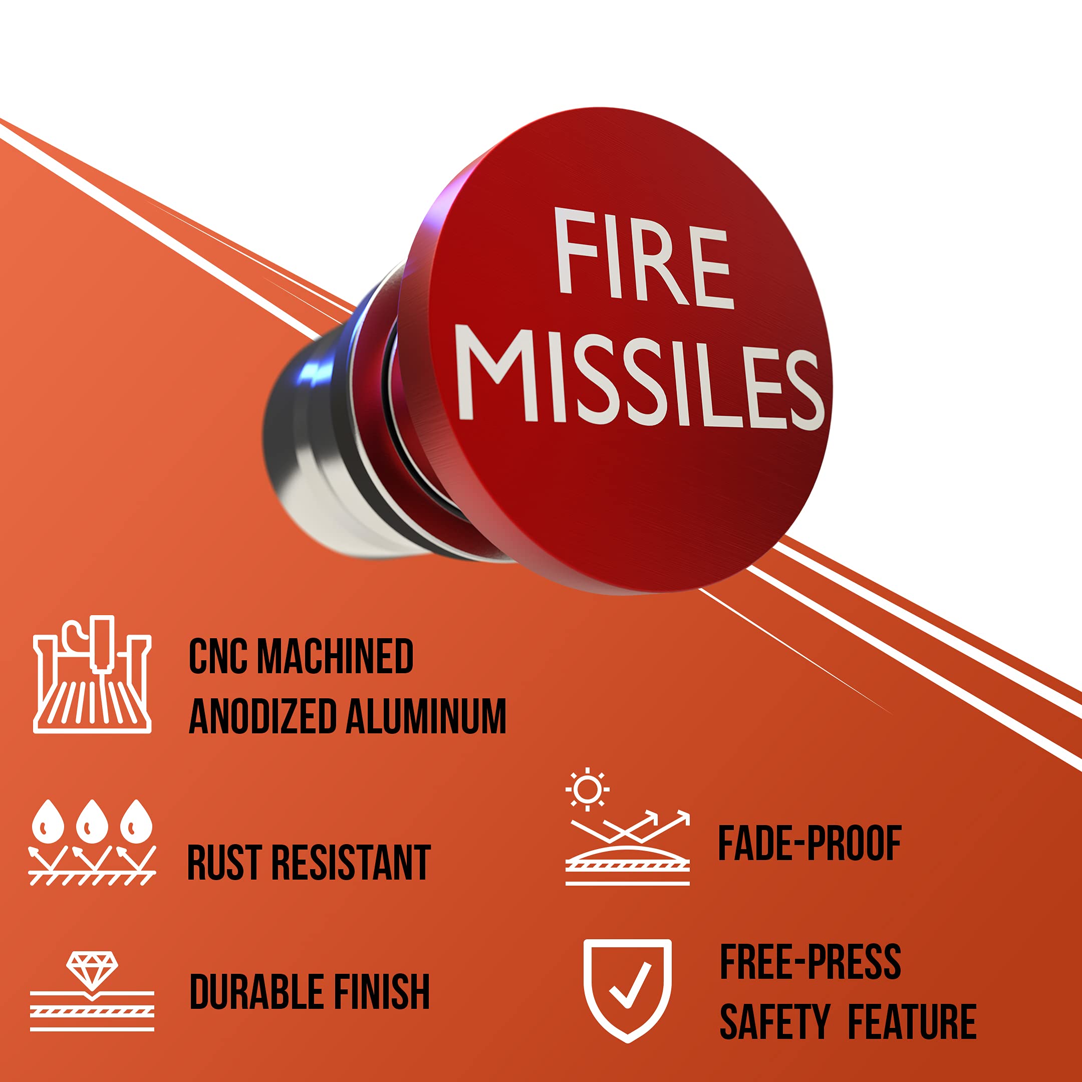 Fire Missiles Button Car Cigarette Lighter by Citadel Black - Anodized Aluminum, 12-Volt Replacement Accessory w/Safety Feature,