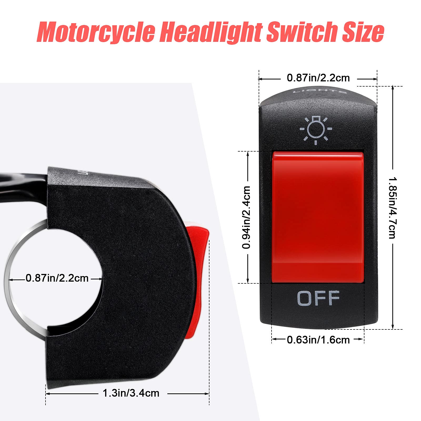 3 Pieces Motorcycle Headlight Switch Handlebar Toggle Switch 7/8 Inch 22 Mm 12V On Off Push Button For U5 U7 U2 Motorcycles Scoo