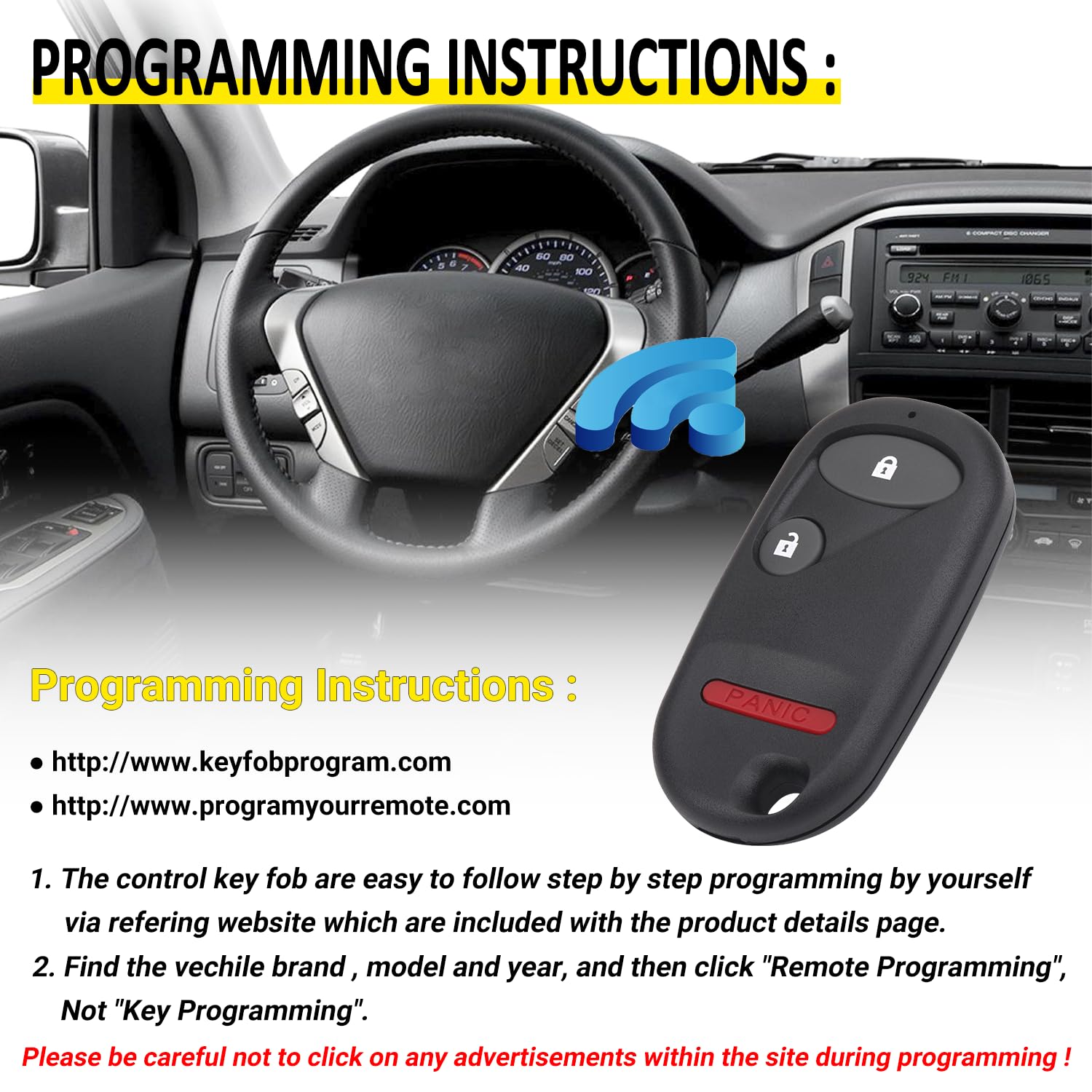 Vurkcy Keyless Entry Remote Car Key Fob Fits Honda Pilot 2003 2004 2005 2006 2007/ Honda Civic Ex Lx Dx 2001 2002 2003 2004 2005