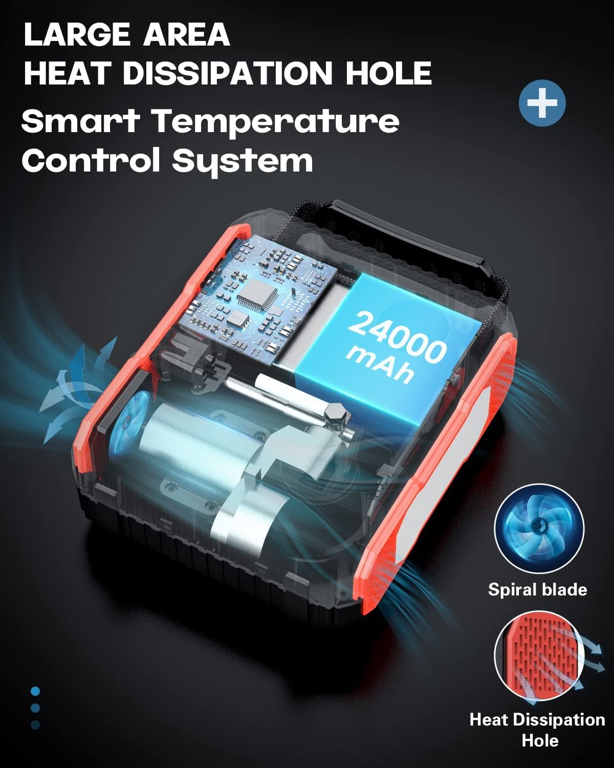 Brpom Car Jump Starter With Air Compressor, 150Psi 5000A Peak 24000Mah (Up To All Gas Or 8.0L Diesel Engine, 50 Times) Portable