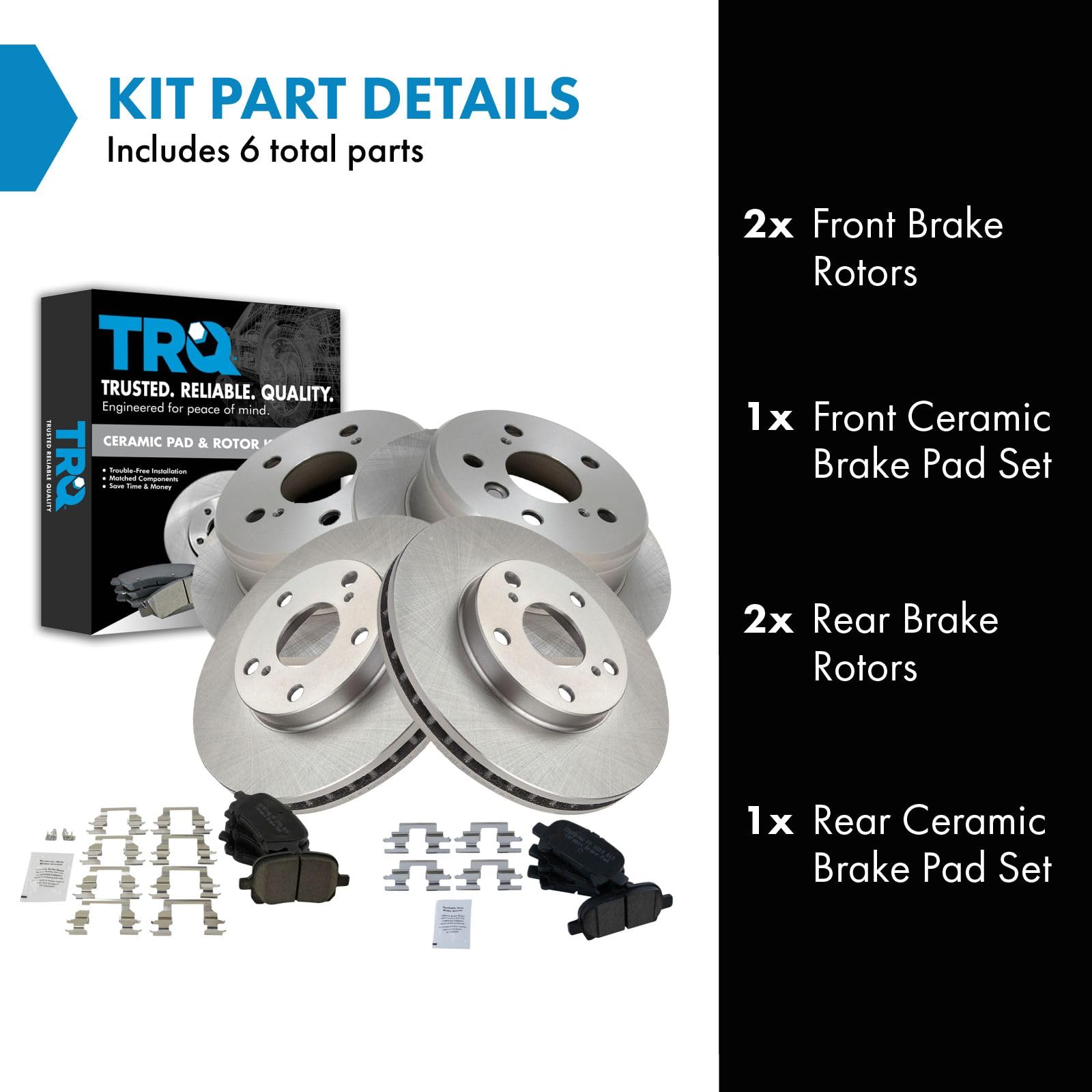 Trq Front And Rear Brake Pad & Rotor Kit Brake Pads Brake Rotor Ceramic Compatible With 2000-2001 Toyota Camry 1999-2003 Solara