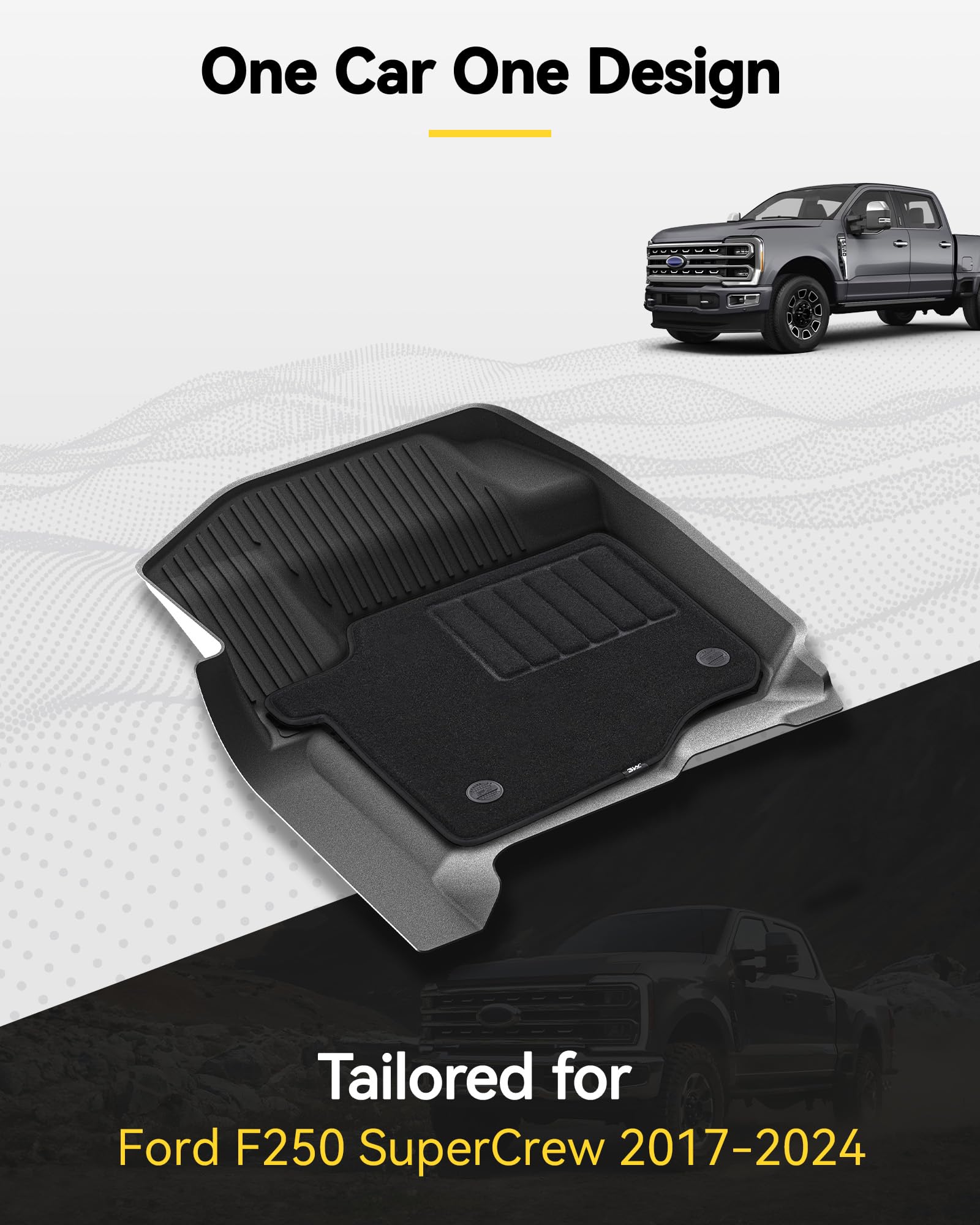 3W Floor Mats & Front Carpet For Ford Super Duty F-250 & F-350 & F-450 & F-550 (2017-2024 Crew Cab), All-Weather Storage Tpe 1St