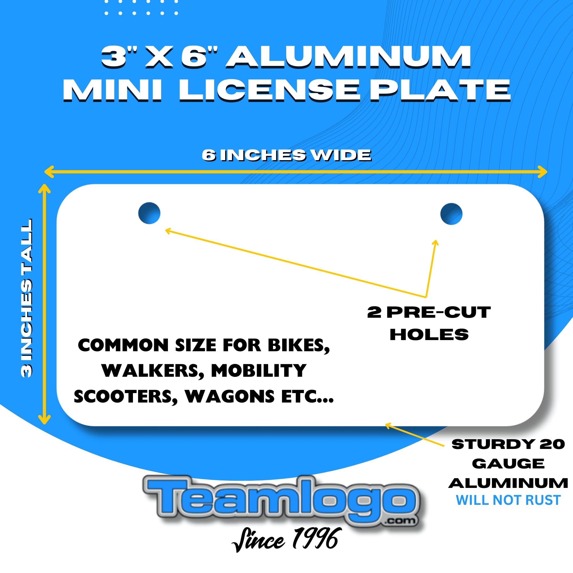 Teamlogo Personalized Arizona License Plate - Sizes For Kid 'S Bikes, Cars, Trucks, Cart, Key Rings Version 1 (3 X 6 Aluminum Li