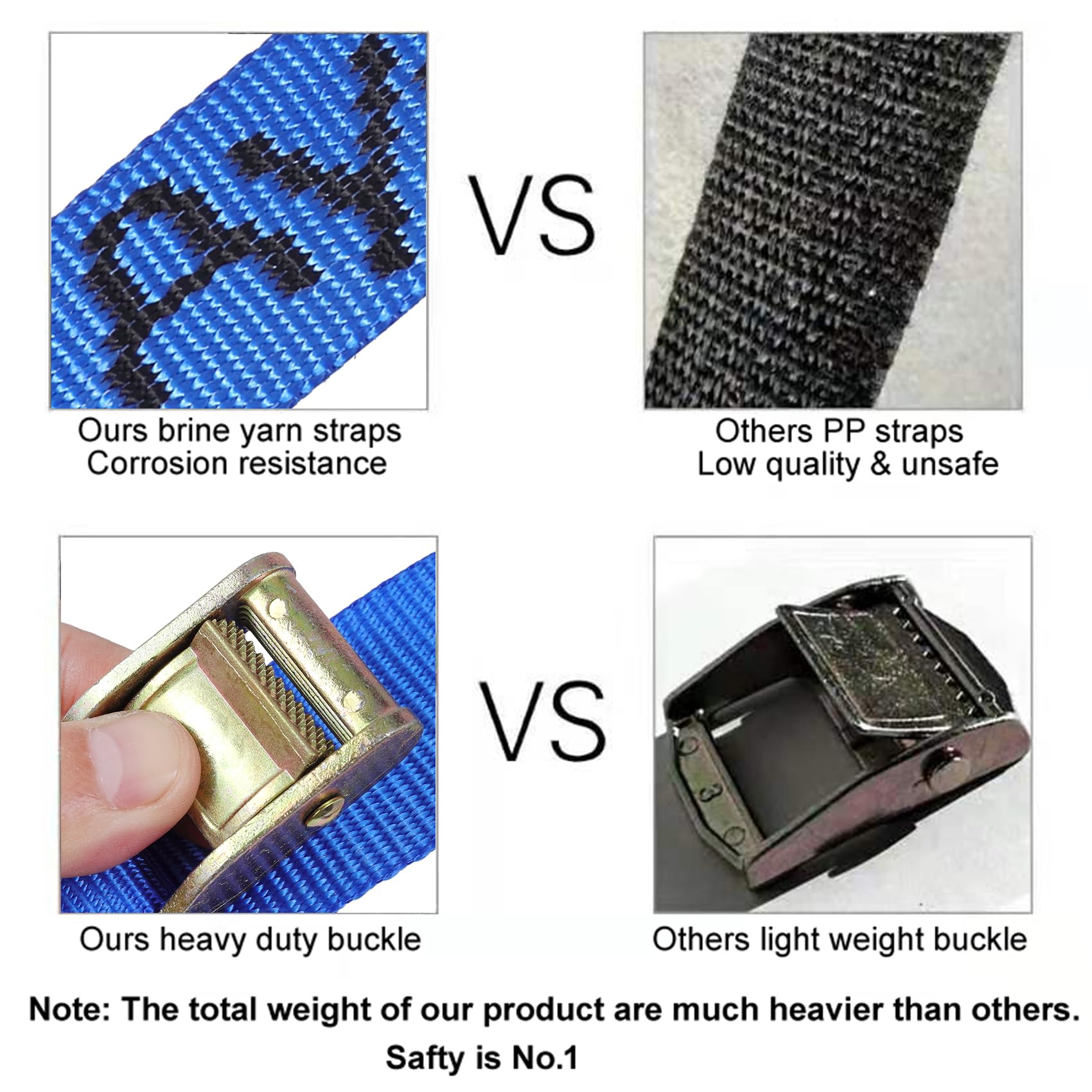 Ayaport Cam Buckle Tie Down Straps 6 Feet 2200Lbs Break Strength Blue Securing Straps With S Hooks For Motorcycle, Kayak, Car, T