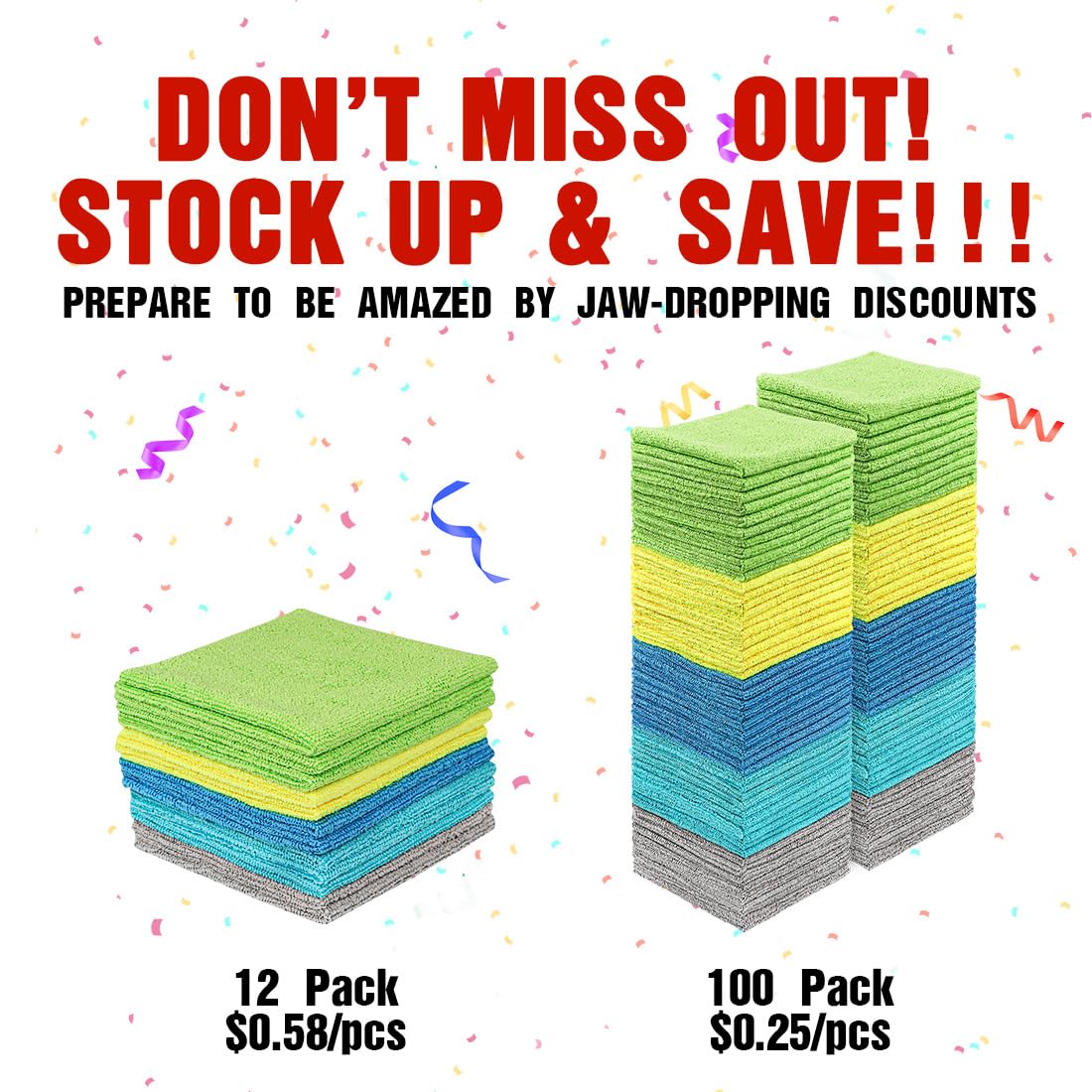 Homexcel Microfiber Cleaning Cloths 100 Pack, Highly Absorbent Microfiber Towels, Lint & Scratch-Free Cleaning Rags For House, K