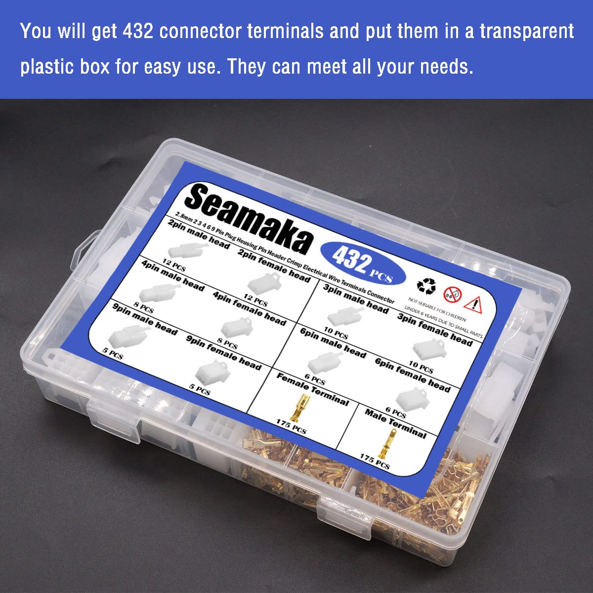 Seamaka 432pcs Automotive Electrical Wire Connectors Kit 2.8mm 2 3 4 6 9 Pin Automotive Electrical Wire Male Female Socket Plug