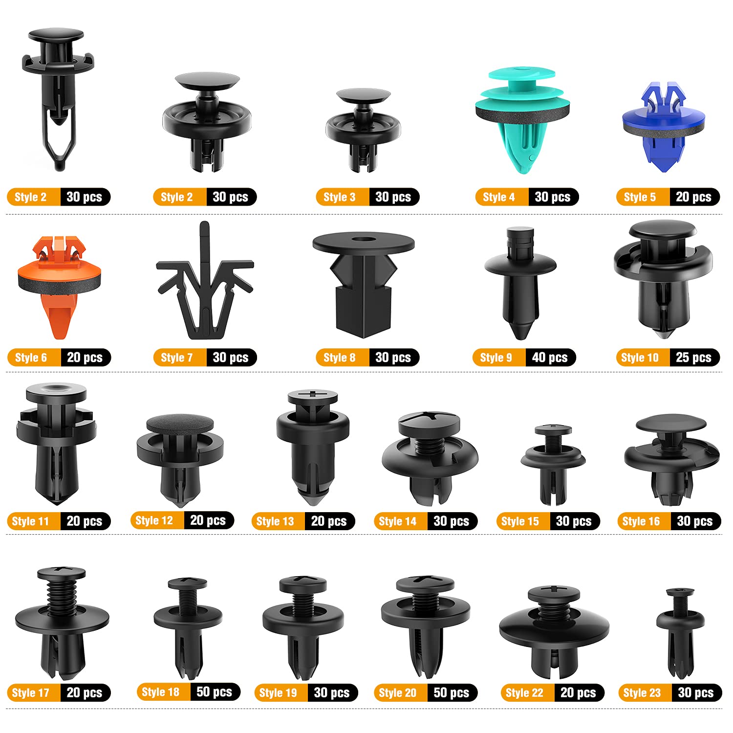 GOOACC 680Pcs Car Push Retainer Clips & Auto Fasteners Assortment -22 Most Popular Sizes Nylon Bumper Fender Rivets with 10 Cabl