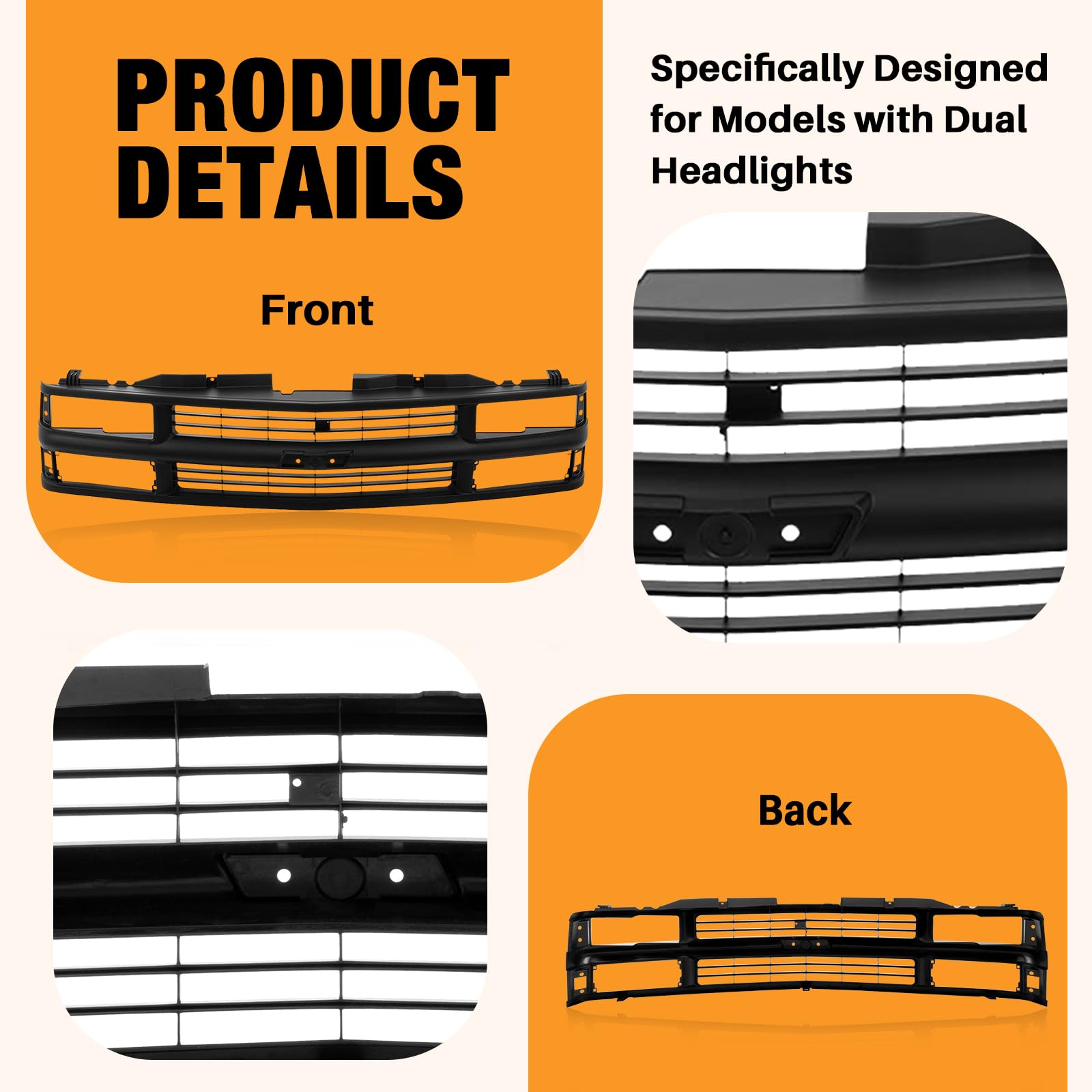 Carpartsdepot Front Grille Grill Black Shell With Insert Compatible With Chevrolet 1994-2000 C/K 1500 2500 3500 Tahoe Blazer For