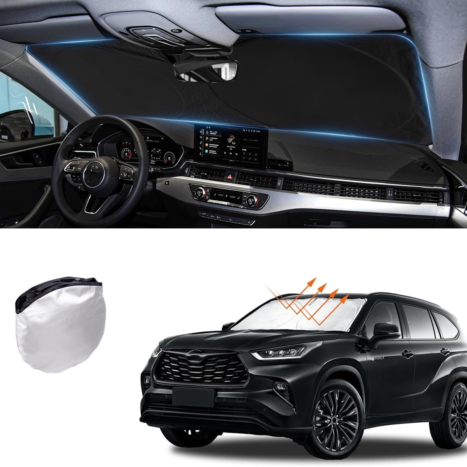 Insauto For Highlander Car Windshield Cover Windshield Sun Shade For Toyota Highlander 2020-2023 L Le Xle Limited Platinum Folda