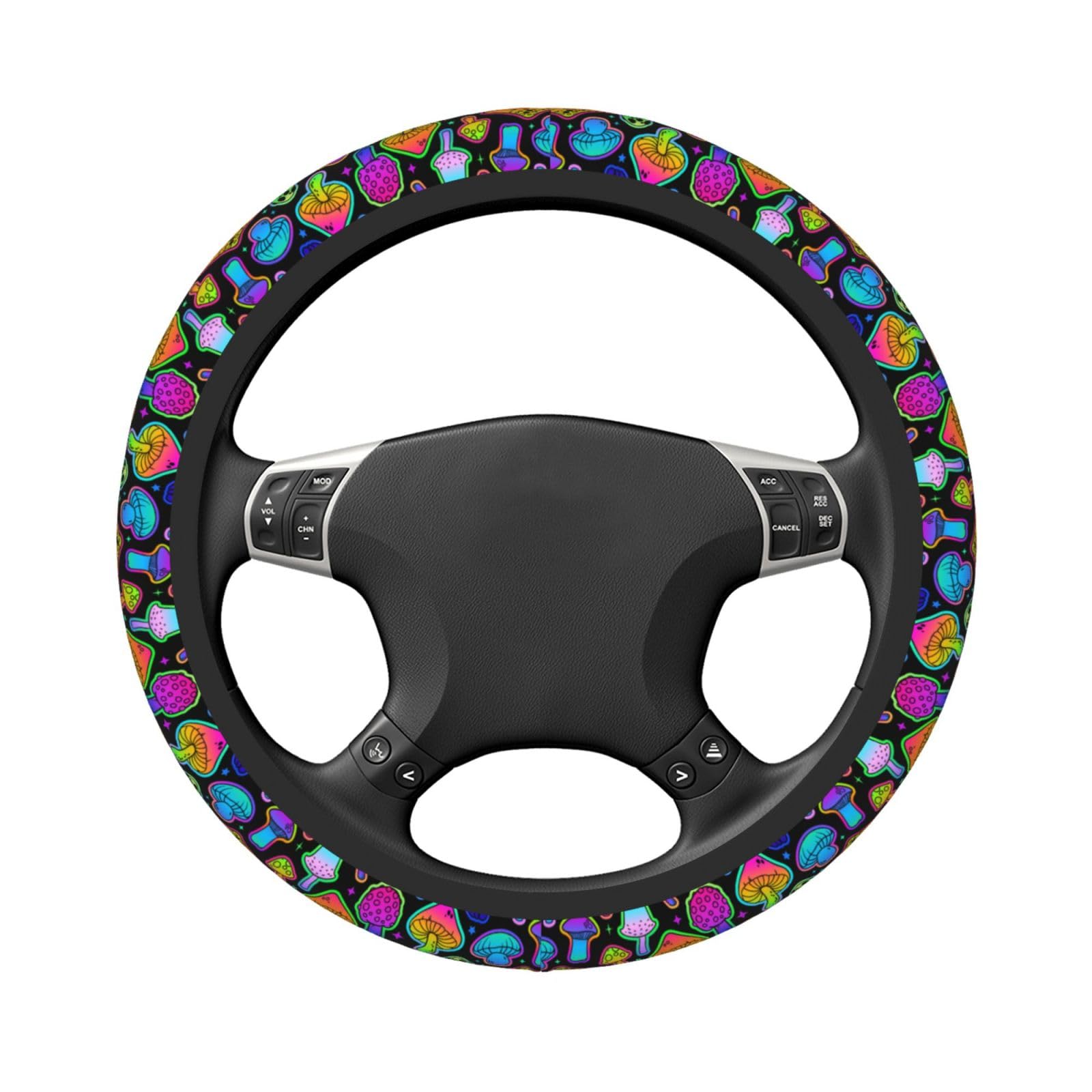 Mushroom Colorful Neon Steering Wheel Cover for Women Men Girls Car Accessories Decor Anti-Slip Neoprene Auto Steering Wheel Cov