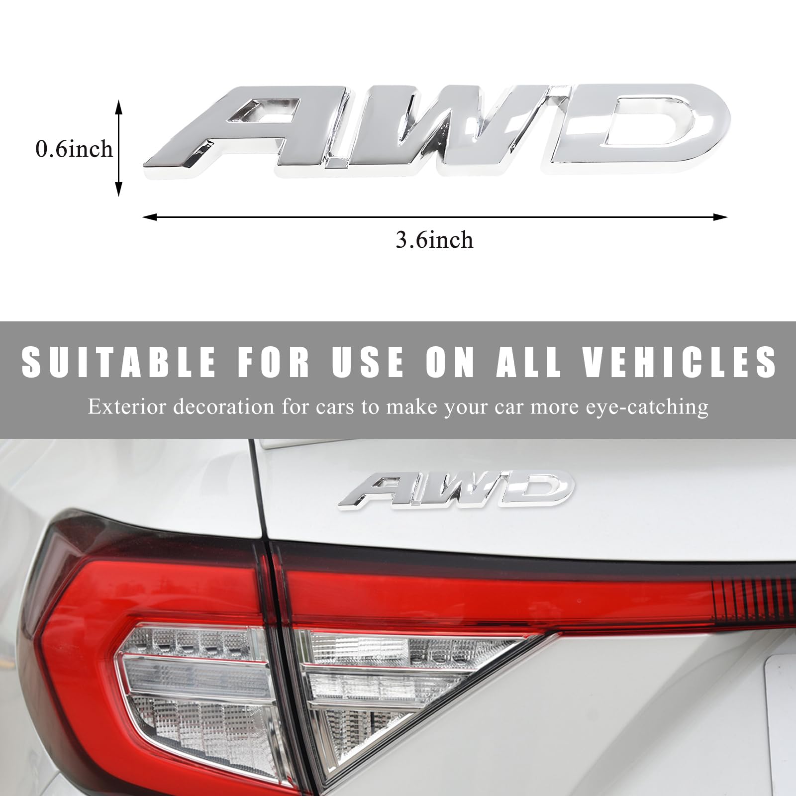 Wevdn AWD Emblem Sticker, 3D Metal Letter Badge Decal for Car Tailgate Side, Non-Fading AWD Emblem Sticker Fit Vehicle Tailgate