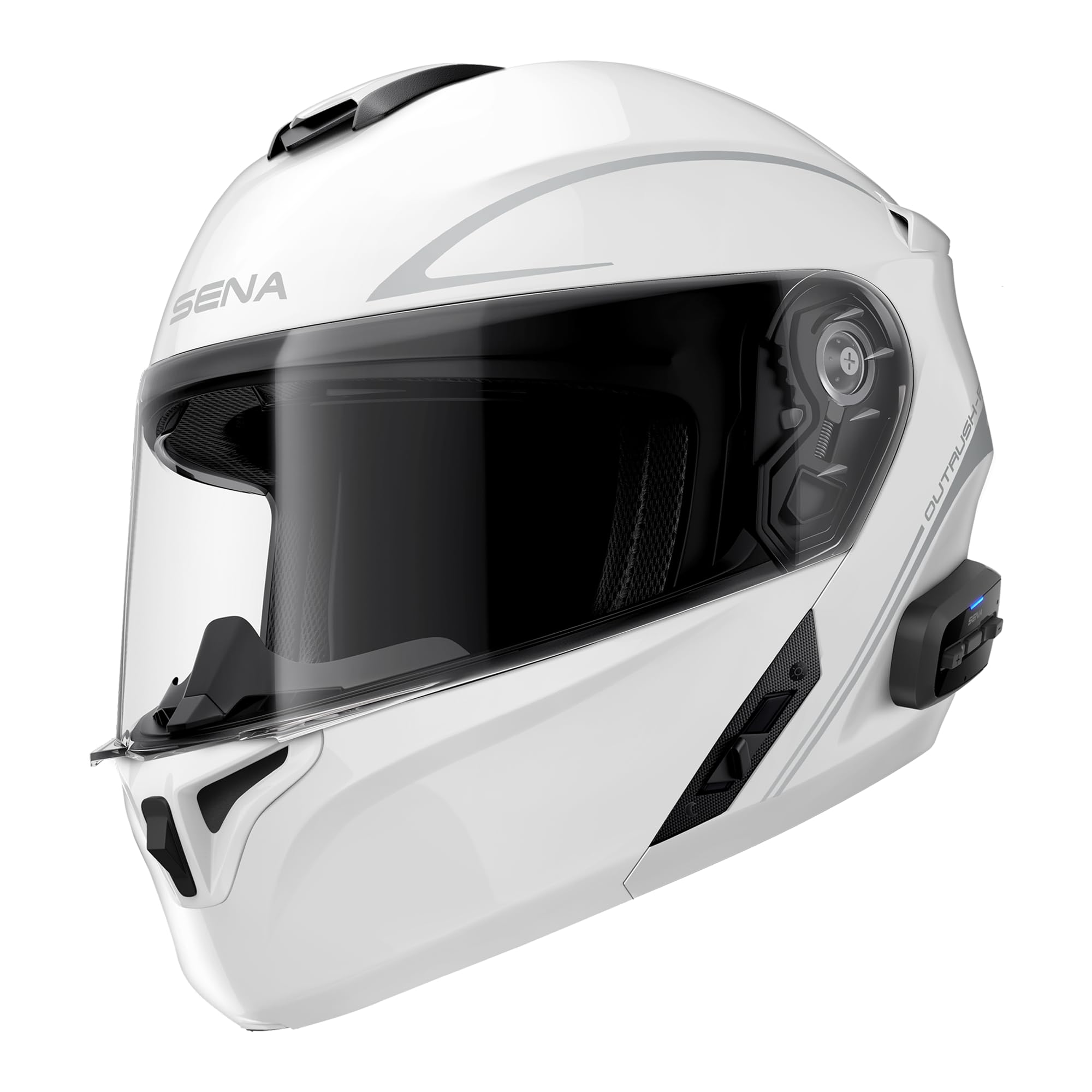 Sena Outrush R Bluetooth Modular Motorcycle Helmet With Intercom System (Gloss White, S)
