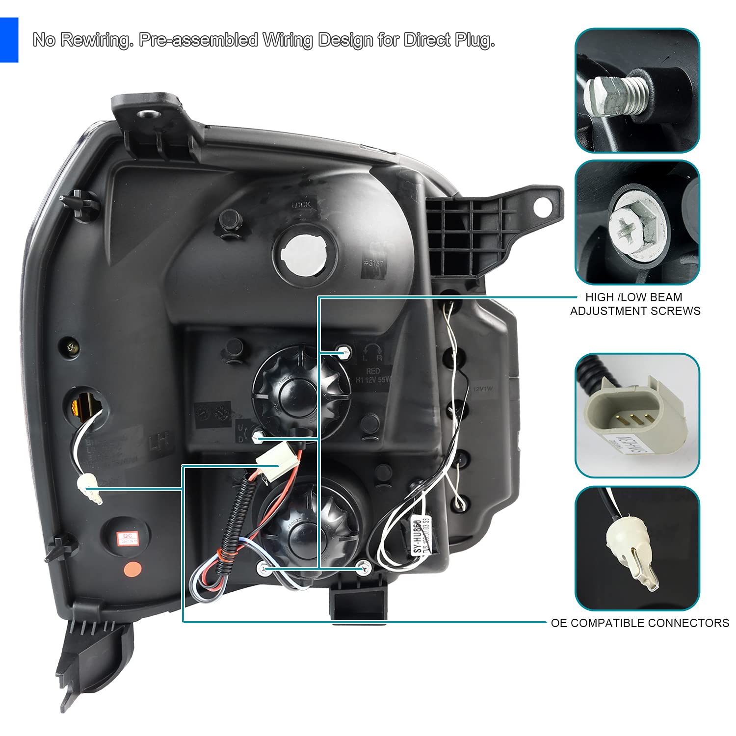 Spec-D Tuning Led Halo Projector Headlights Black Compatible With 2007-2014 Gmc Yukon, 2007-2014 Gmc Yukon Xl 1500 Gmc Yukon Xl 2500, Left + Right Pair Headlamps Assembly