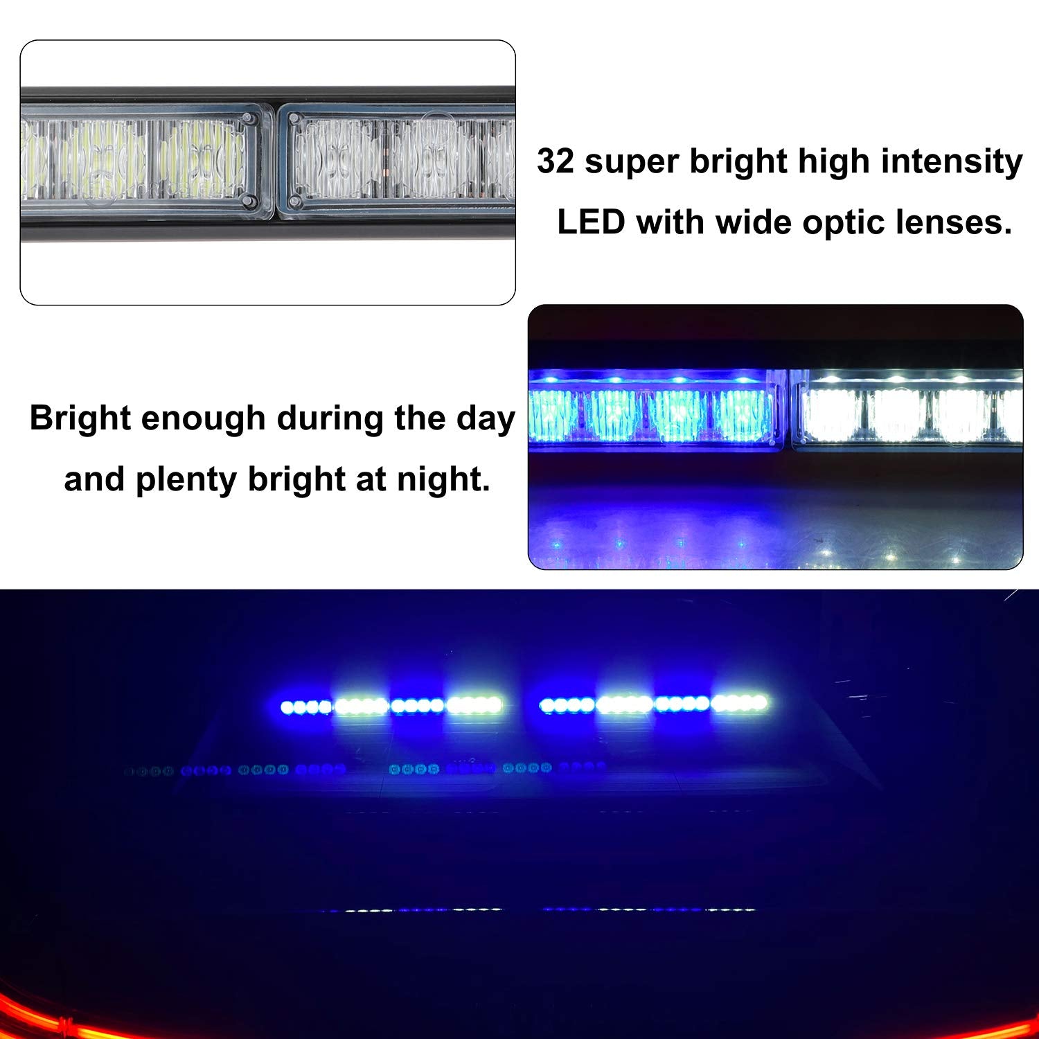 Aspl 2X16.8 Inch Emergency Flashing Led Traffic Advisor Strobe Light Bar 32Led 26 Flash Patterns Interior Safety Warning Lights