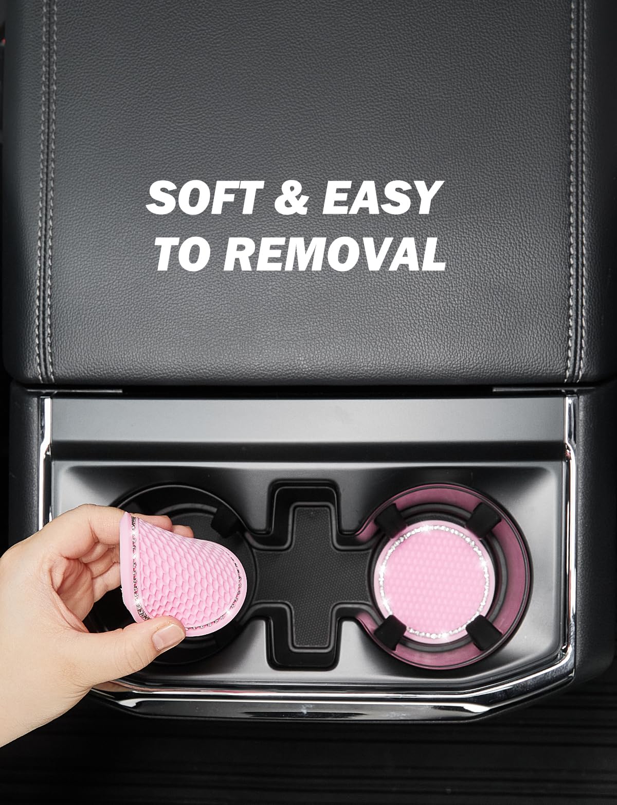 Joytutus Cup Holder Coasters For Car, 2 Pack Universal Anti-Slip Car Coasters With Crystal Rhinestone, 2.75 Inch Pvc Cup Holder