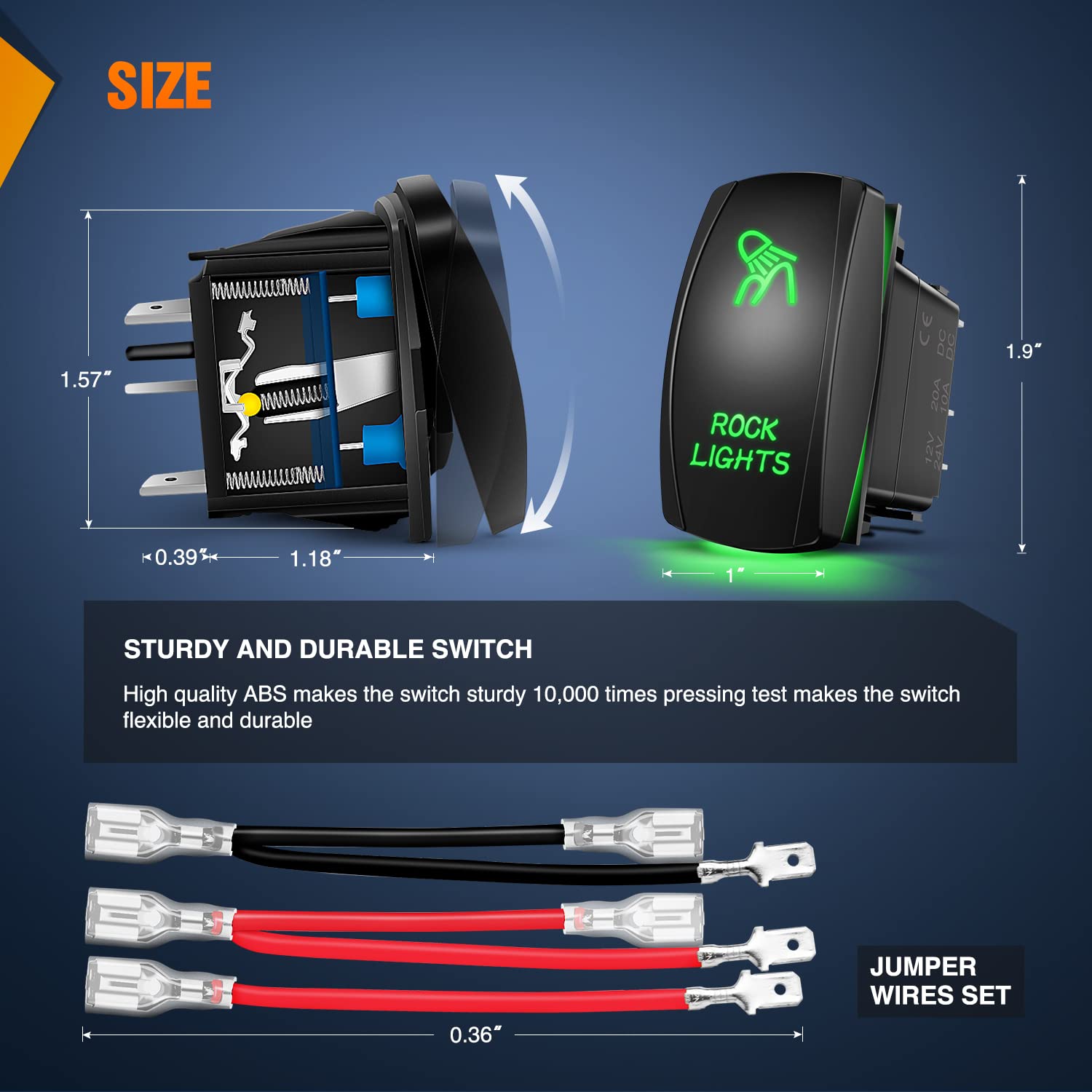 Nilight Rock Lights Rocker Switch Led Light Bar Switch 5Pin Laser On Off Spst Switches 20A/12V 10A/24V Switch Green With Jumper