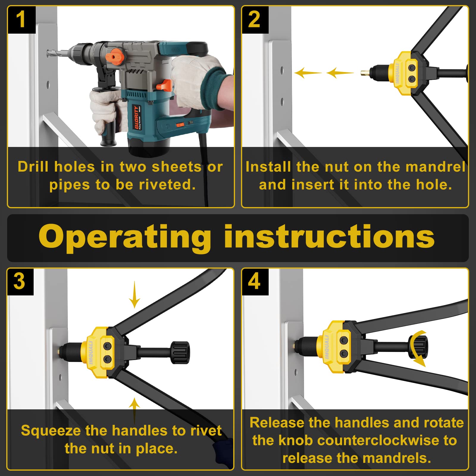 Imquali Rivet Nut Tool Rivet Nut Kit, 16 '' Rivnut Tool Kit With 13 Metric & Sae Mandrels Rivet Nut Assortment Kit With 130 Rive
