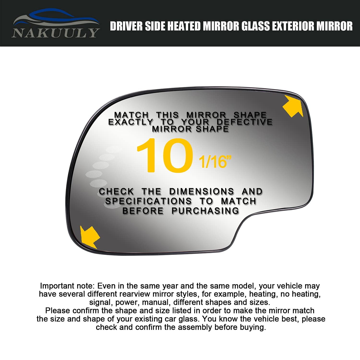 Nakuuly Driver Side Heated Mirror Glass Compatible With 2003-2007 Chevy Silverado Suburban Tahoe Gmc Sierra Yukon 1500 Cadillac Escalade Arrow Signal Exterior Left Mirror Replace # 88944391