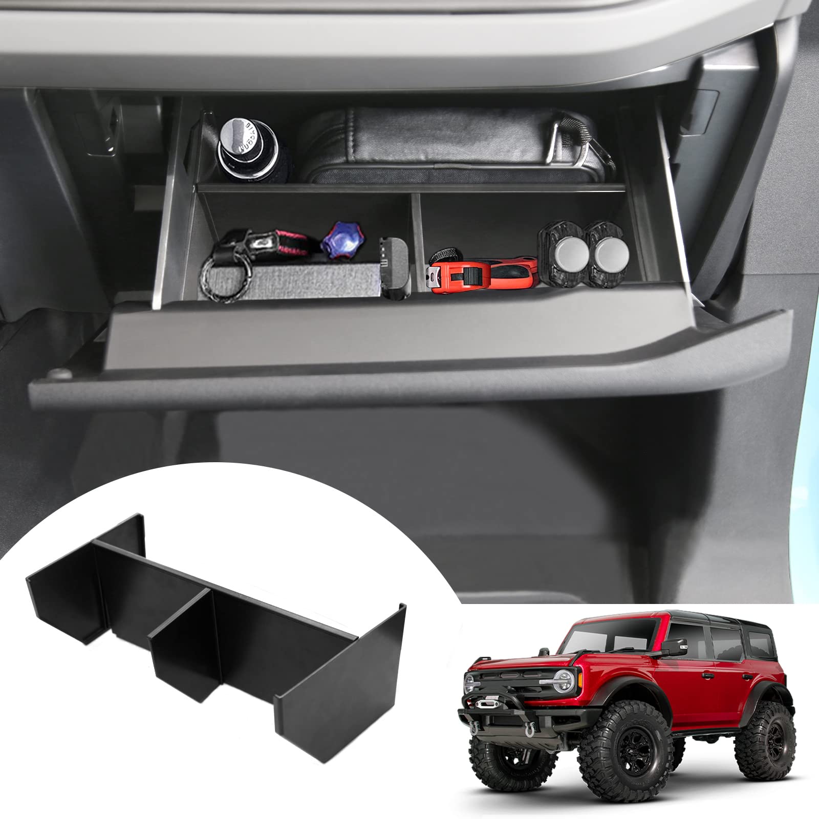 Mabett Glove Box Dividers Organizer For Ford Bronco Accessories 2021 2022 2023 2024 2/4-Door, Use Dividers To Organize Center Co