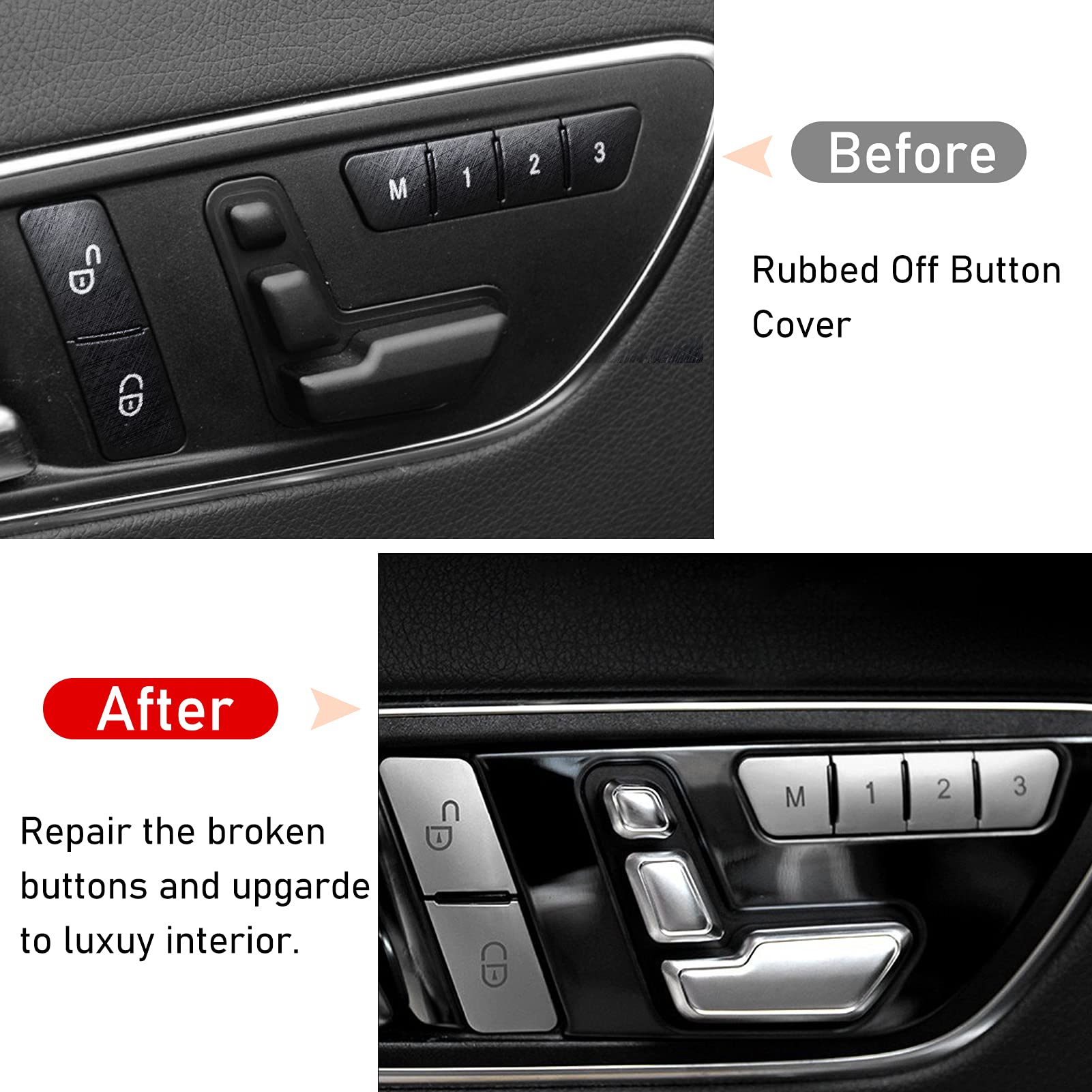Jaronx Compatible With Mercedes Benz Door Lock Button Cover And Seat Memory Door Button Cover Stickers For B W246,C-Class W204,E-Class W212,Ml W166,Cla,Glk X204,Gl X166,Cls (12Pcs)