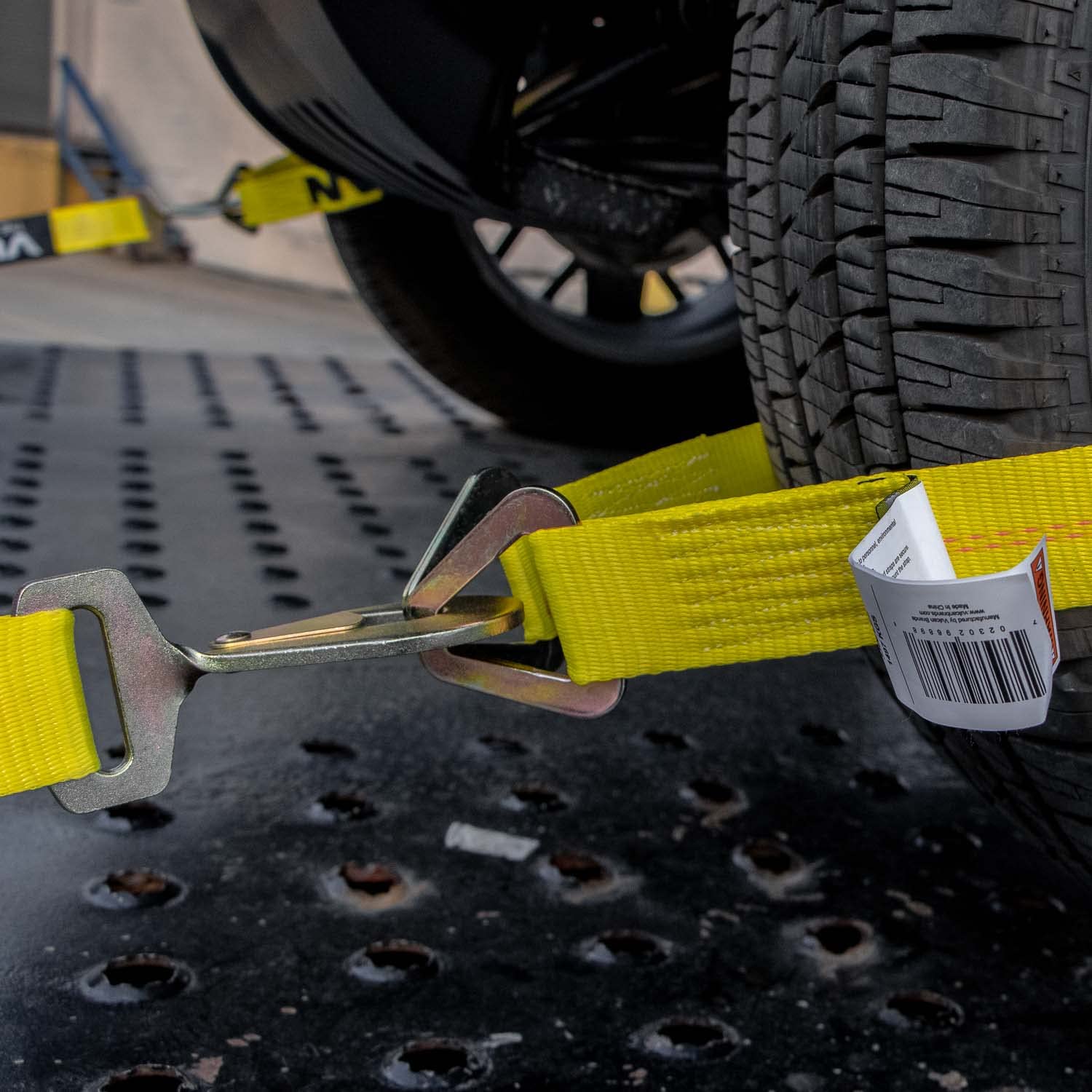 Vulcan Car Tie Down Axle Strap With Wear Pad - 2 Inch X 36 Inch - 4 Pack - Classic Yellow - 3,300 Pound Safe Working Load