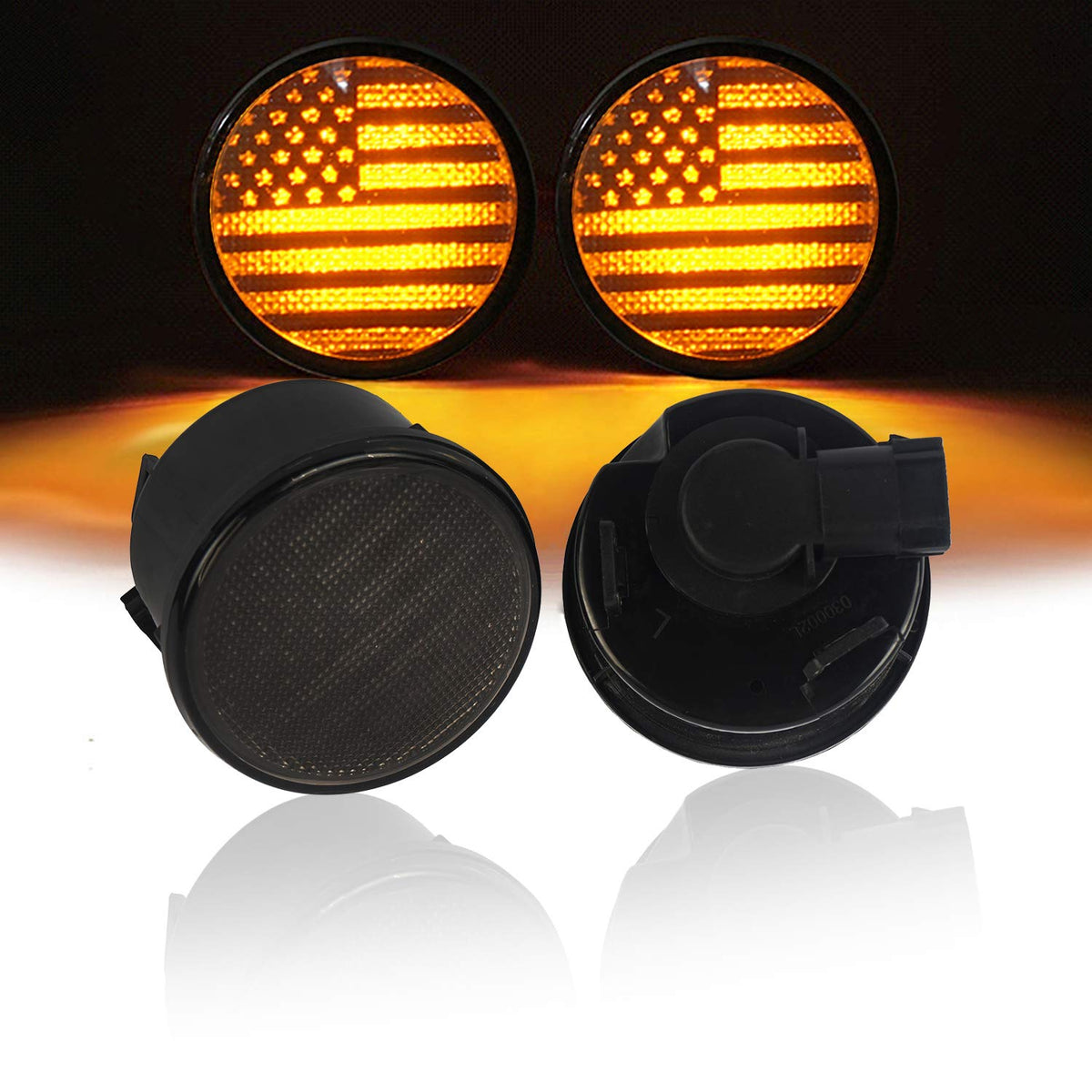 V8 God Turn Signal Front Lights Smoked Amber Led Indicator Blinker For Jeep Wrangler Jk & Unlimited 2007-2018 - Us Flag