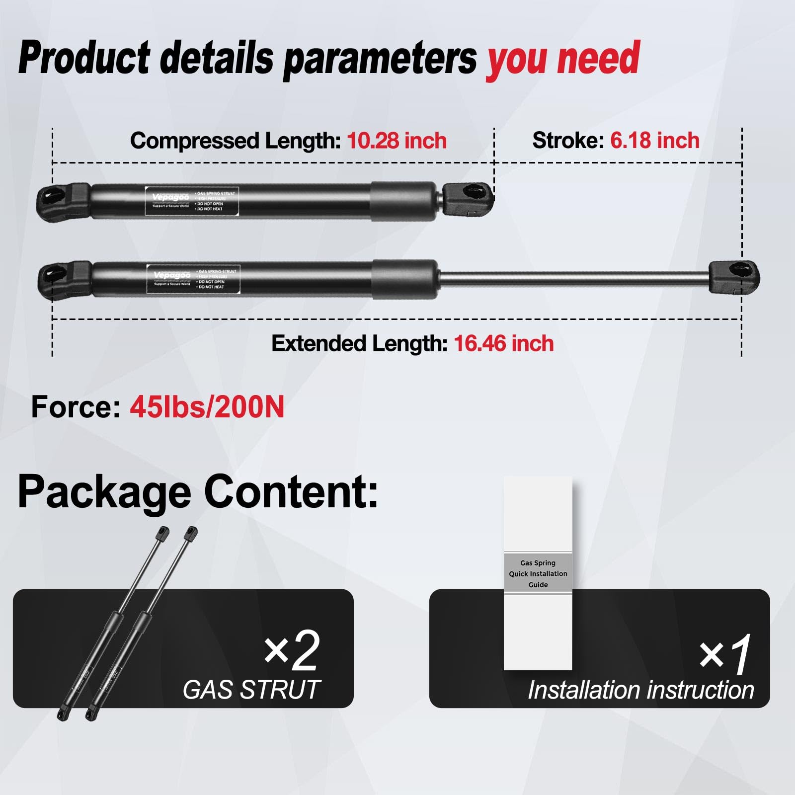 Vepagoo Pm1080 Rear Window Glass Struts 2007-2013 Toyota Highlander Gas Shock Lift Supports Spring, Trunk Rear Window & Not The