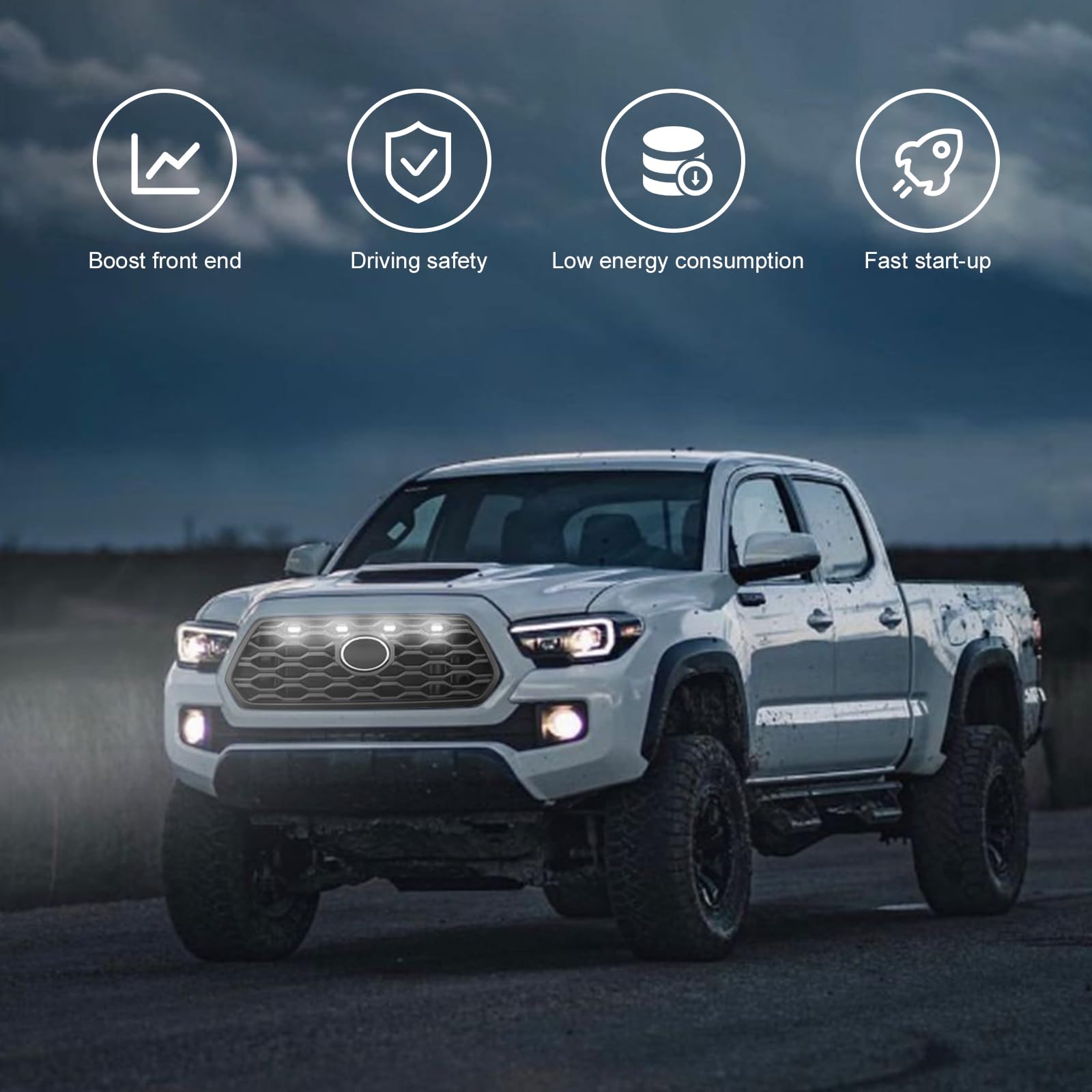 Seven Sparta Upgraded 4 Pcs Grill Lights Compatible With 2020-2023 Toyota Tacoma Off Road & Sport Oem Grille Aftermarket Grille