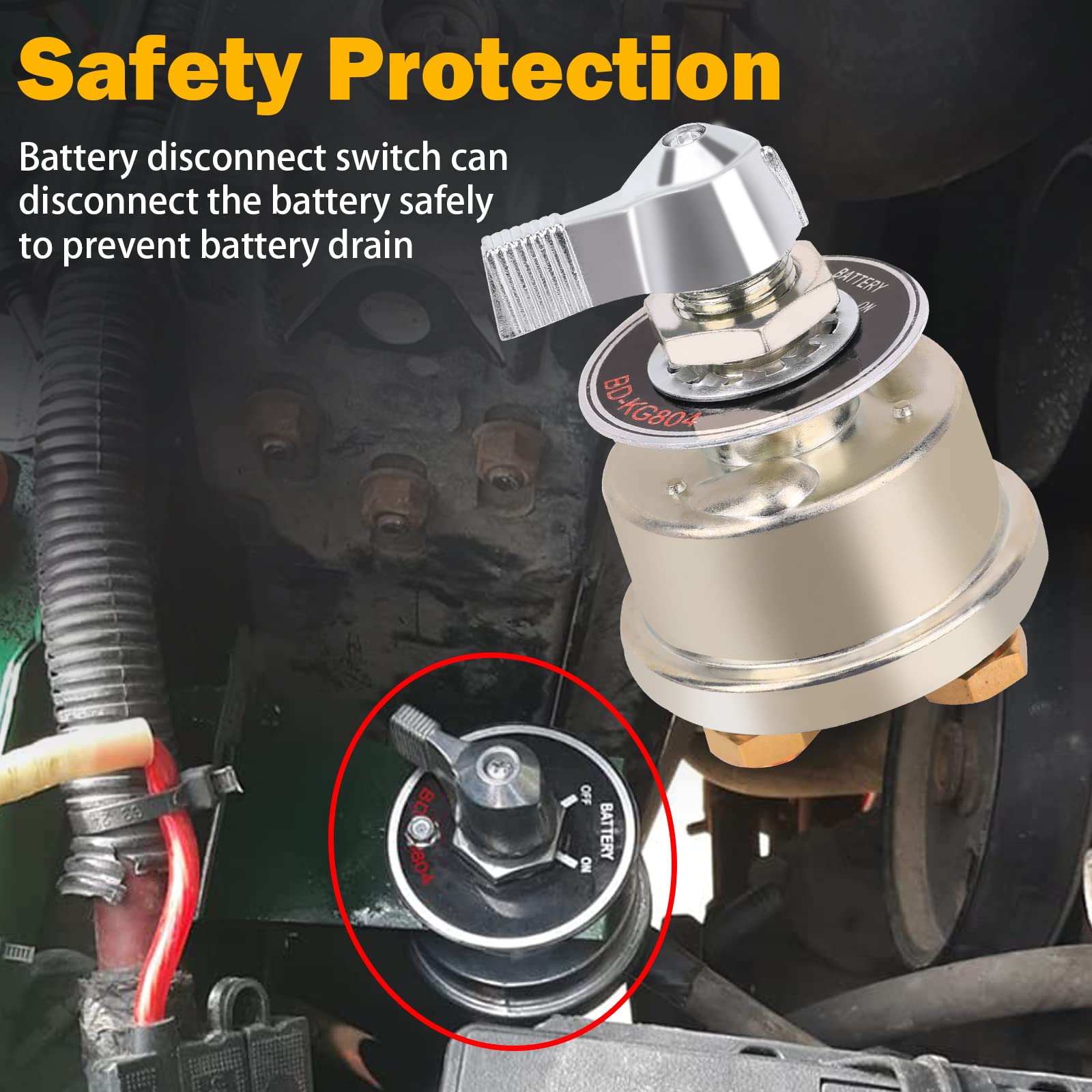 12-48V Master Battery Disconnect Switch, High Current 200A Battery Power Cutoff Isolator Killer Switch with Face Plate for Car V