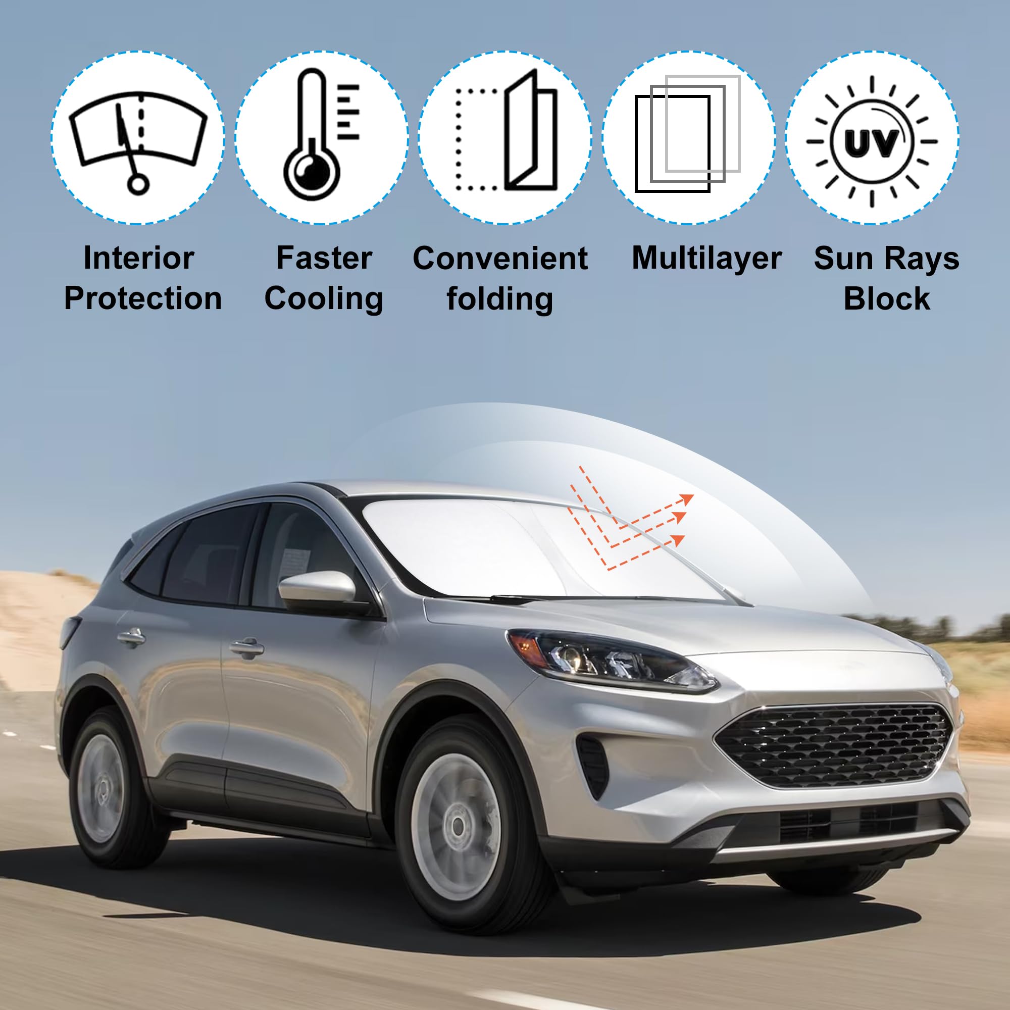 Yycke Windshield Sun Shade Accessories Compatible With 2025 2024 2023 2022 2021 2020 Escape S, Se, Se Sport Hybrid, Sel, Titaniu