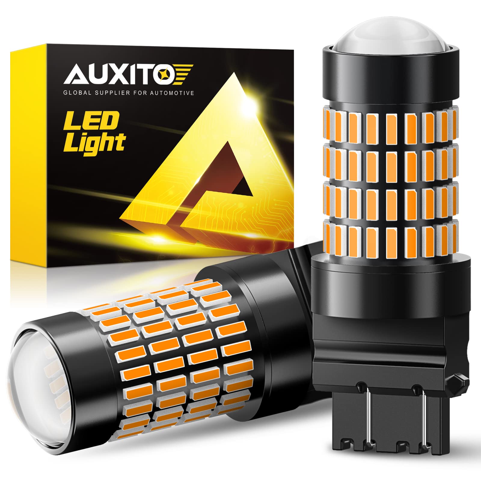 AUXITO 3157 LED Bulbs Amber, 500% Brighter 3056 3156 3057 4157 LED 102-SMD Chipsets with Projector for Turn Signal Blinker Marke