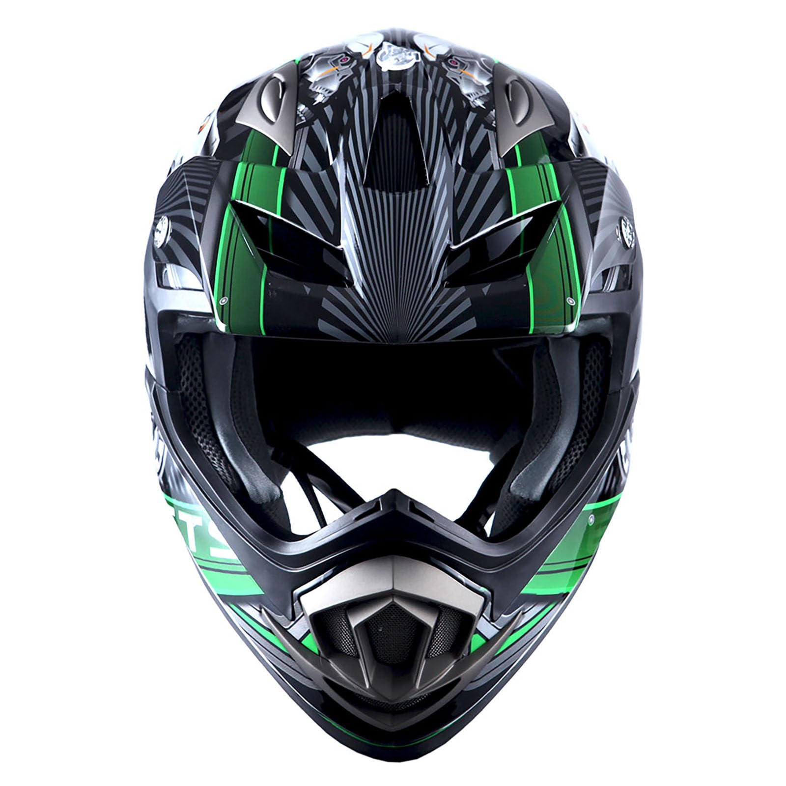 1Storm Adult Motocross Helmet Off Road Mx Bmx Atv Dirt Bike Mechanic Hgxp14B Skull Green