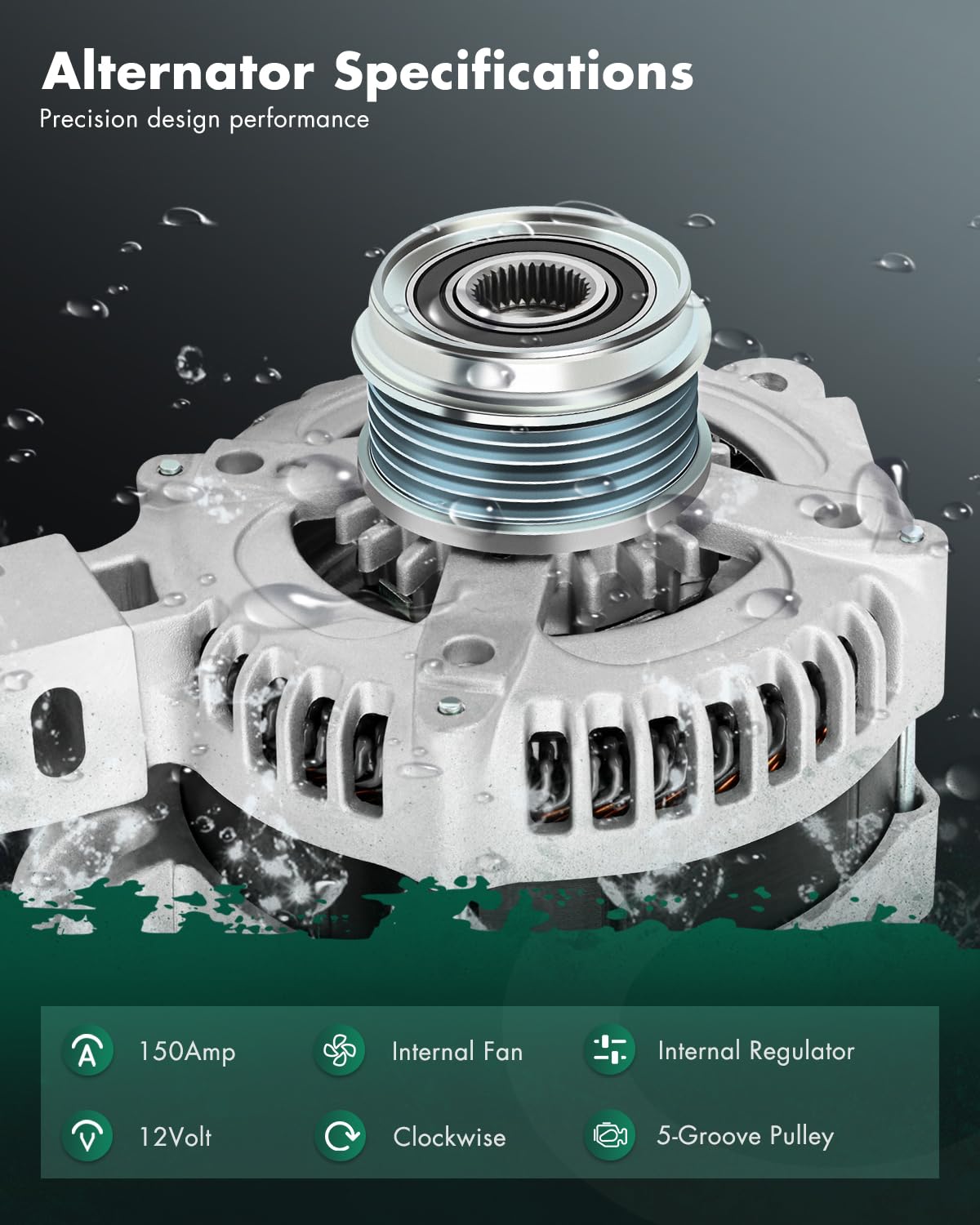 SCITOO Alternator Fits for Volvo C70 2006, S40 V50 2005-2006, 2.4L 2.5L - 12V 150Amp CW 5-Groove Pulley, Replace OE 11054 AND039