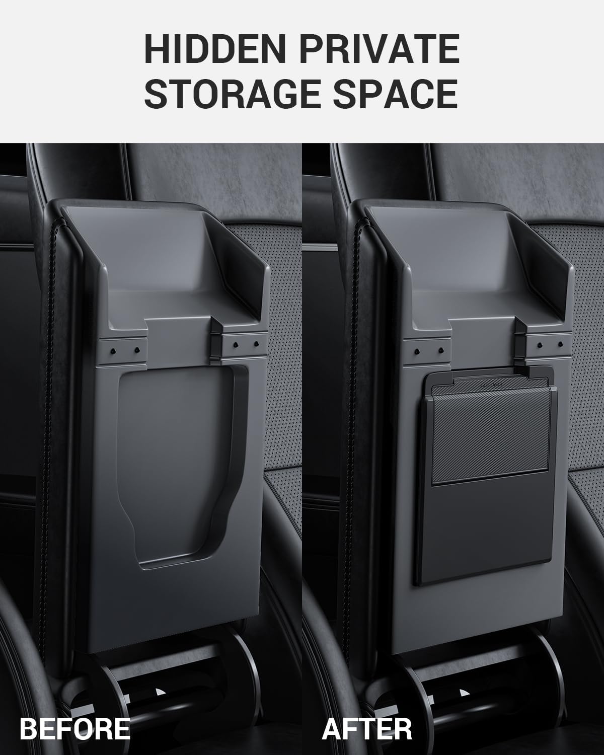 Basenor 2025 2024 Tesla Model 3 Armrest Hidden Storage Box (Carbon Fiber Design) Center Console Armrest Secret Compartment Organ