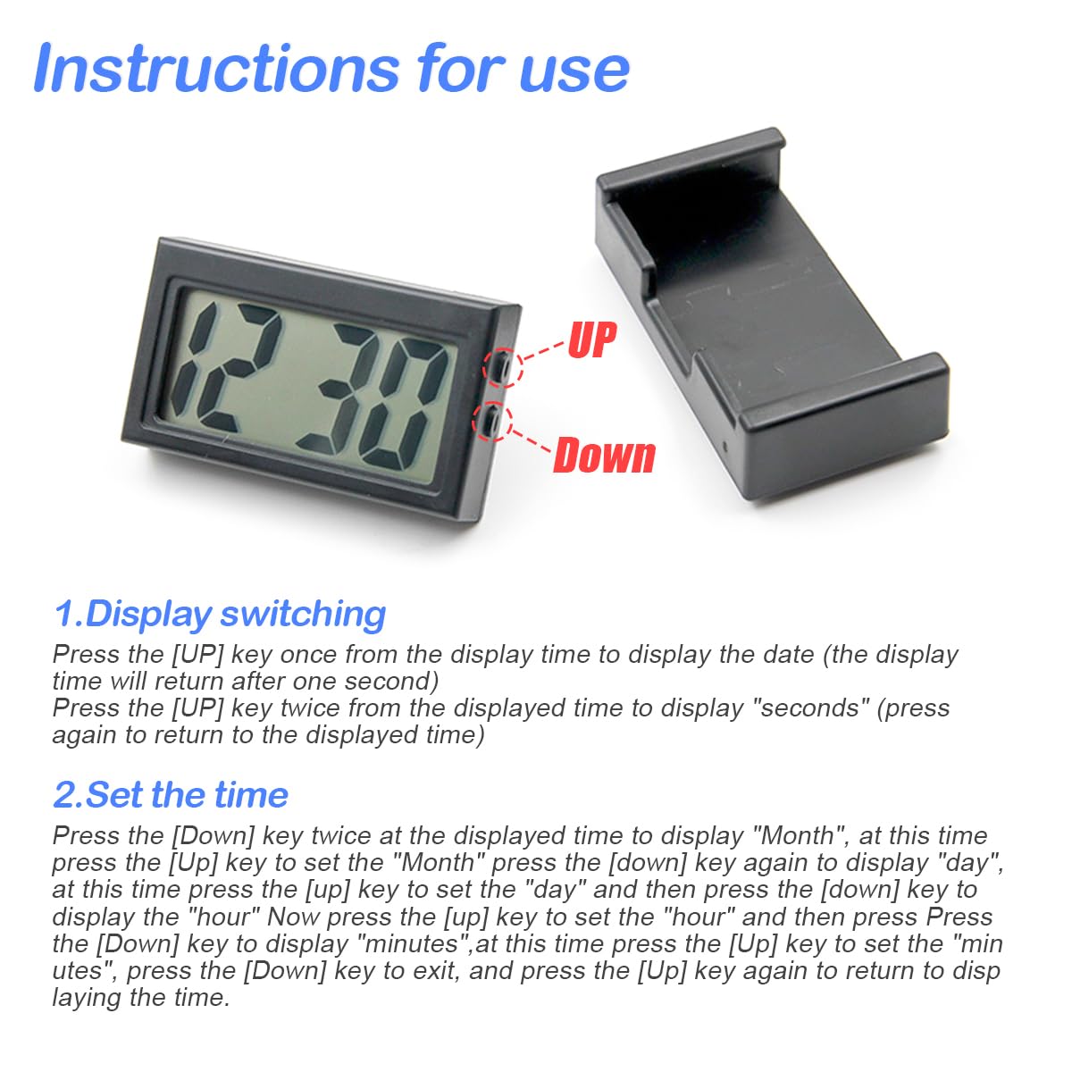 Osilly Mini Digital Clock for Car Dashboard, Battery Operated & Clear LCD Screen Time Display, Small Digital Clock with Self-Adh