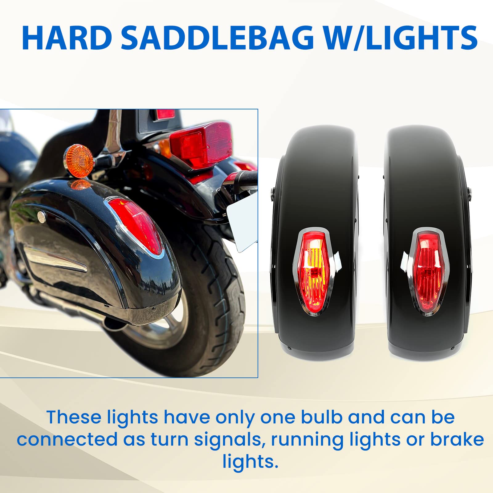 Kuafu Universal Motorcycle Hard Saddlebag Trunk W/Lights W/Locks Compatible With Honda Yamaha Harley Suzuki Kawasaki Motorcycle